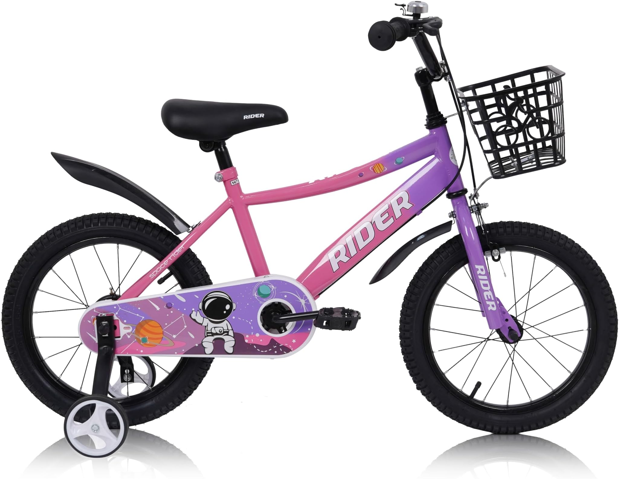 Elgo Rider Kids Bike for 2-8 Years, 12/14/16 Inch W Training Wheels & 20 Inch W Kickstand, Adjustable Seat, Back Carrier, Basket, Mudguard, Gift for Boys & Girls