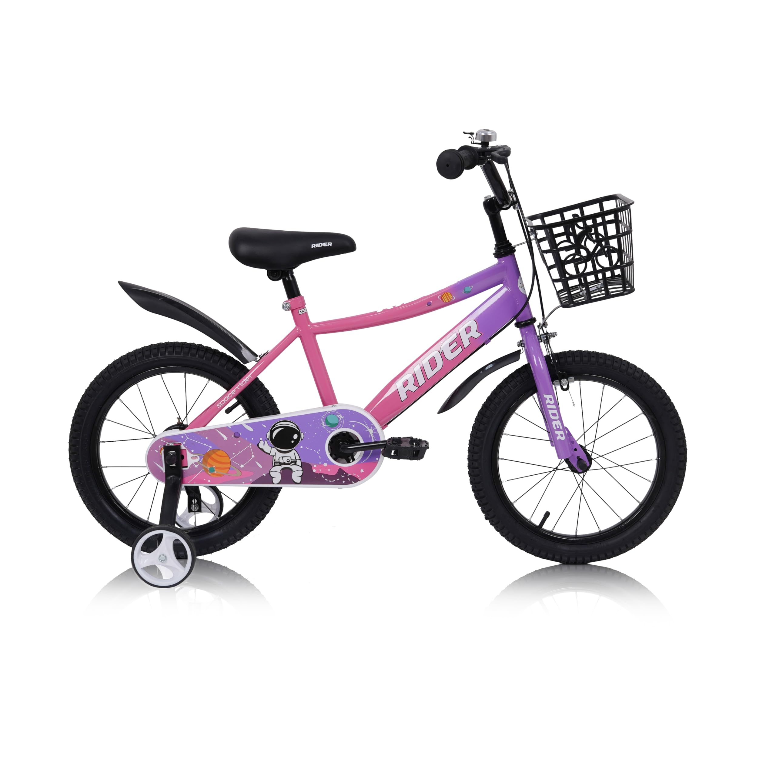 Elgo Rider Kids Road Bike for 2-8 Years, 12/14/16 Inch W Training Wheels & 20 Inch W Kickstand, Adjustable Seat, Back Carrier, Basket, Mudguard, Gift for Boys & Girls