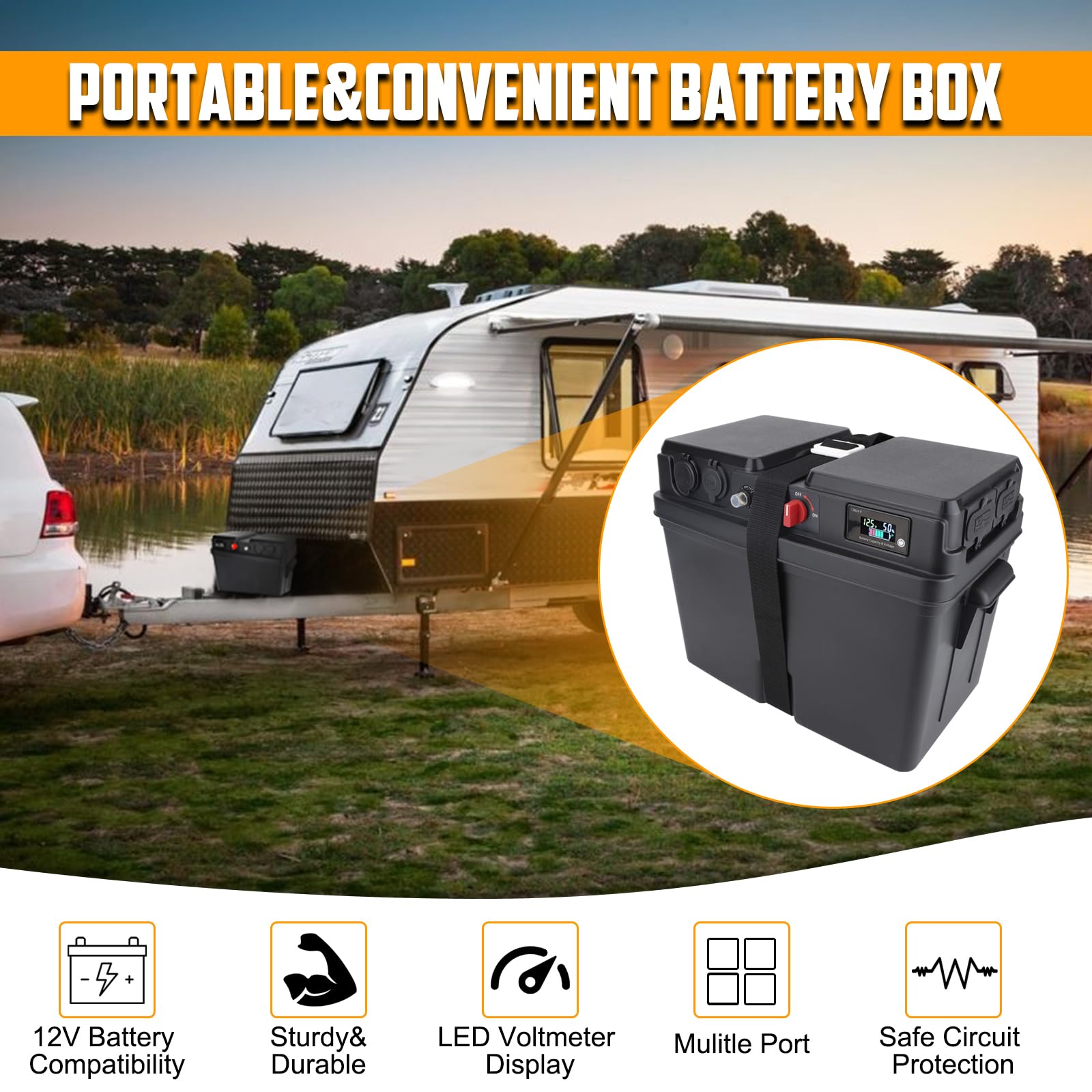 12 V Batteriebox Outdoor Tragbare Marine Batteriebox Multifunktions Marine Smart Batteriebox mit Leitungsschutzschalter für RV Marine Camping Schleppmotor Wasserdicht