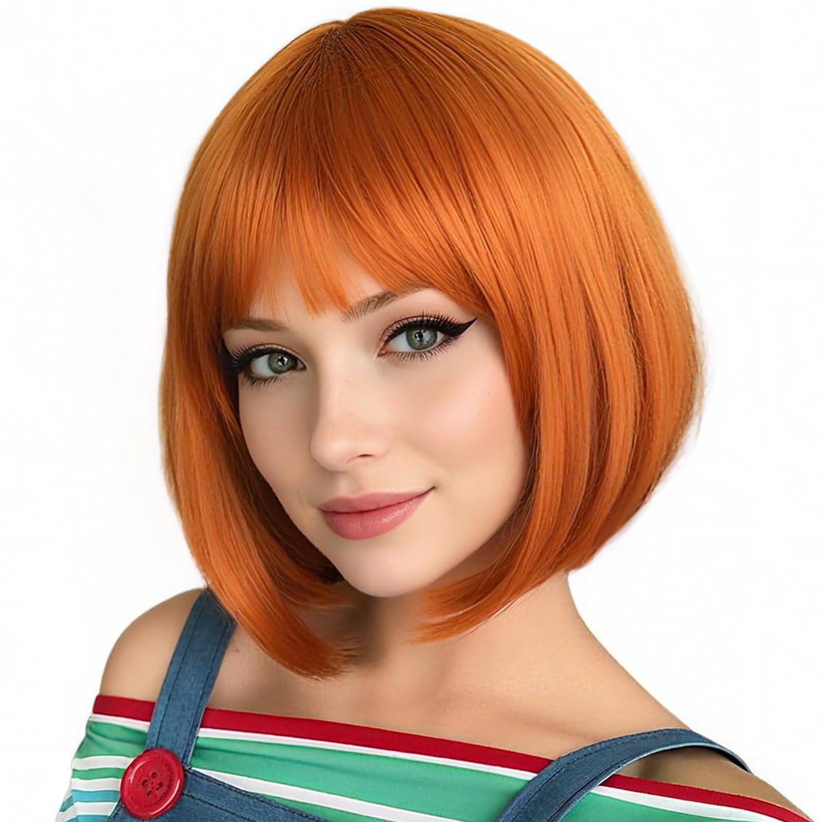 Yamel Orange Bob Wig with Bangs 11 Inches Short Straight Synthetic Hair Costume Party Cosplay Halloween Wigs for Women Adult