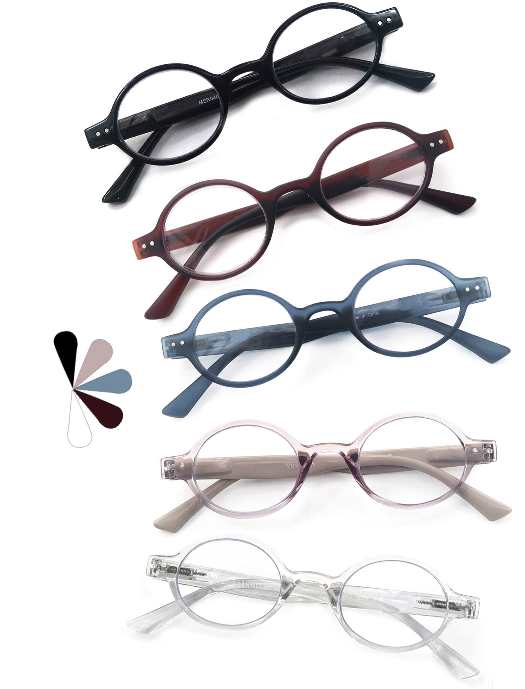 MODFANS Men Readers 3.0 Women Reading GLasses£¬Round Retro Matte Cheaters Flexible Spring Hinge Lightweight Suitable Wear well-5 Pouch with 1 Soft