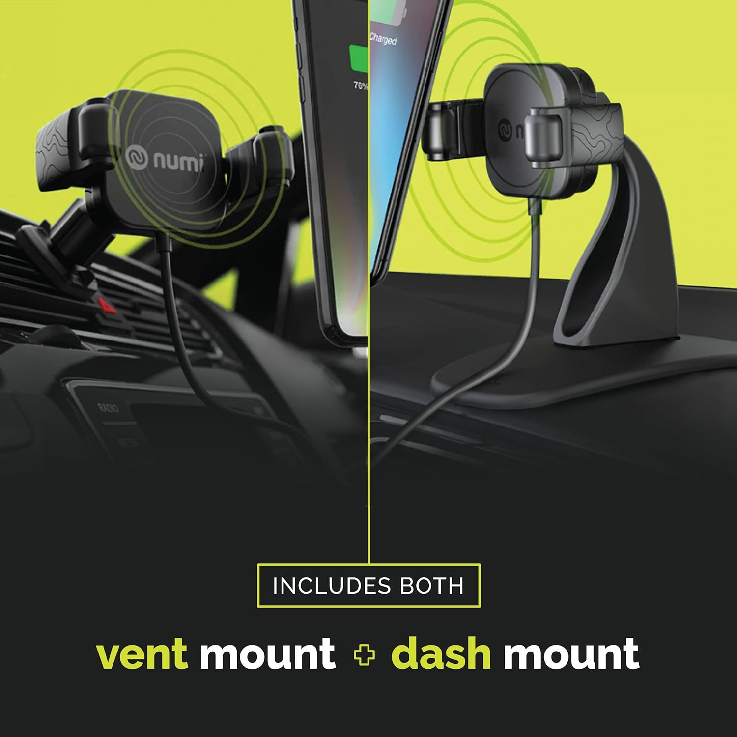 HandStands Numi Air Dock Plus Combo Pack - Wireless Car Phone Mount and Phone Charger with Sticky Pad - 10-Watt Fast Charger - Car Vent Phone Mount