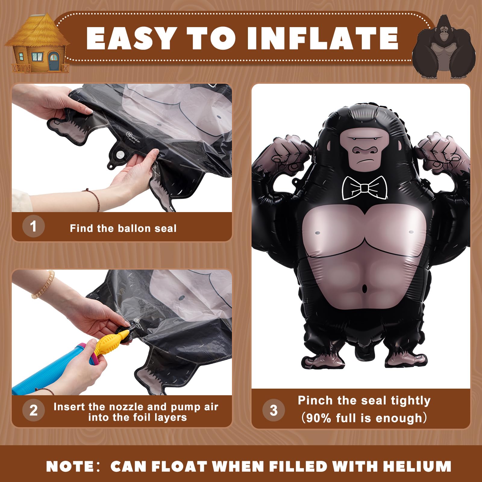 Large Standing Gorilla Foil Balloon – Reusable Birthday Party Decor – Inflate With Helium Or Air
