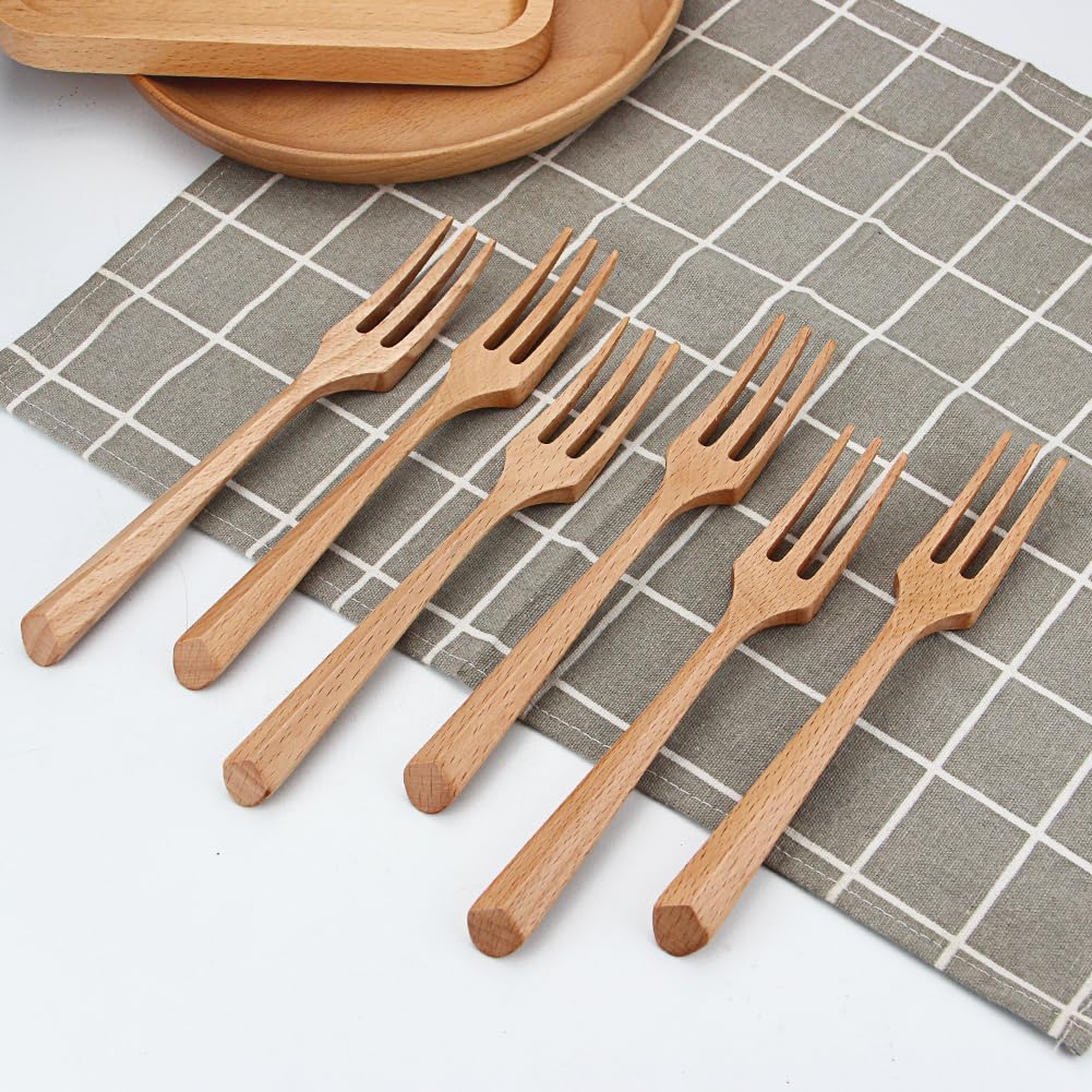 Holzgabeln, Holzgabeln, 5 Stück, Holzgabel zum Essen, wiederverwendbar, japanischer Stil, Holz, Salat, Abendessen, handgefertigt, Naturholzgabel für Nudeln, Obst, Nudeln