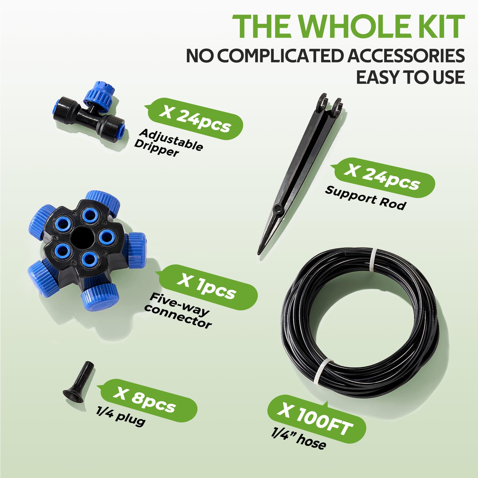 HIRALIY Kit di irrigazione a goccia per aiuole rialzate e giardini da 30 m | Sistema di irrigazione da giardino con splitter a 5 vie e gocciolatori regolabili per terrazze, giardini e piante in vaso