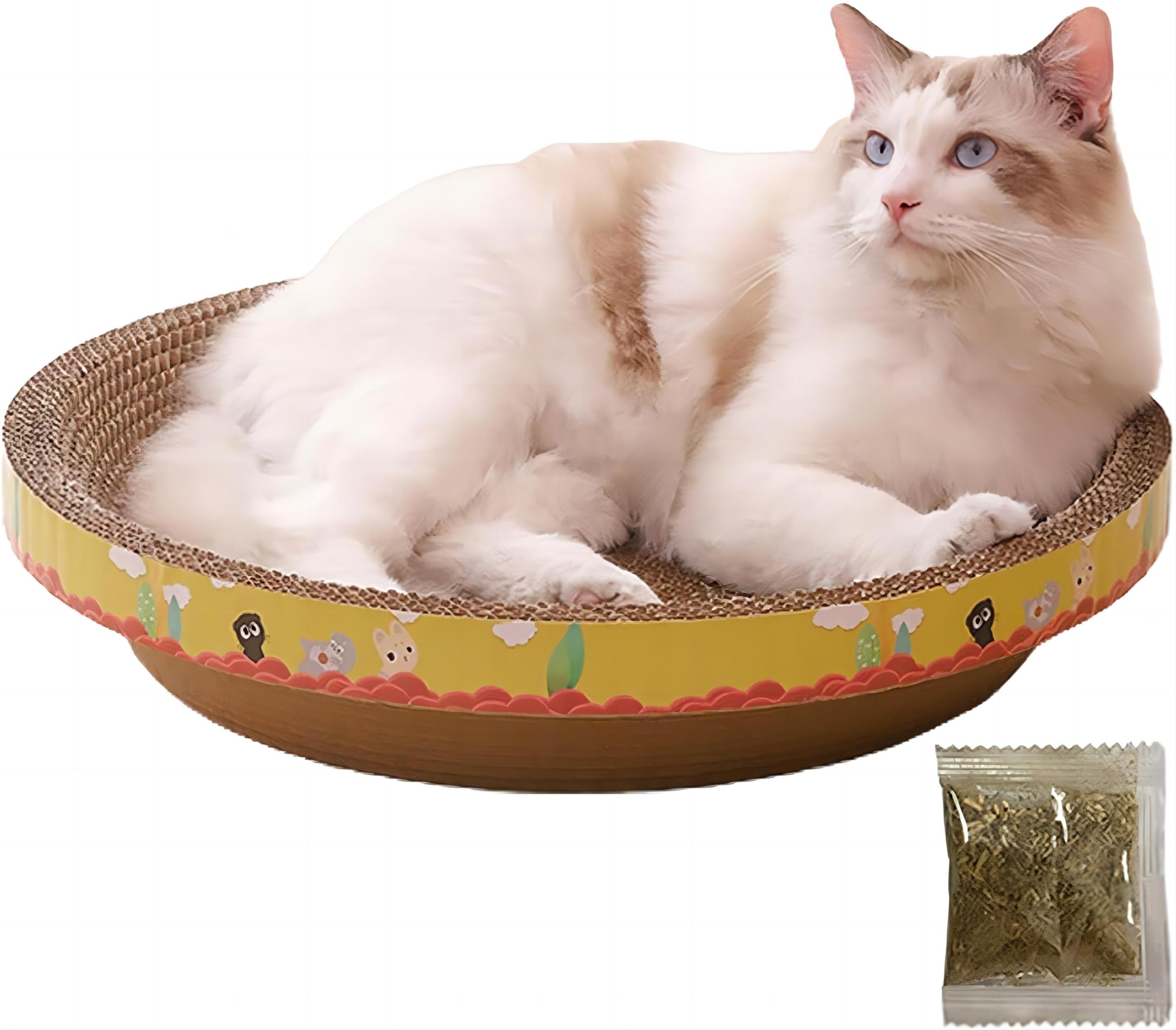 COOLBABY Round Corrugated Scratch Pad Scratching Bed Training Toy Nest House Cat Scratcher Cardboard for Sleeping Indoor Cats Small Medium Large Cats, 50cmx12cm