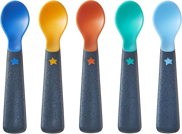 Tommee TippeeEasigrip Self-Feeding Weaning Spoons with BACSHIELD Antibacterial Technology, Chunky Handles, 6m+, Pack of 5