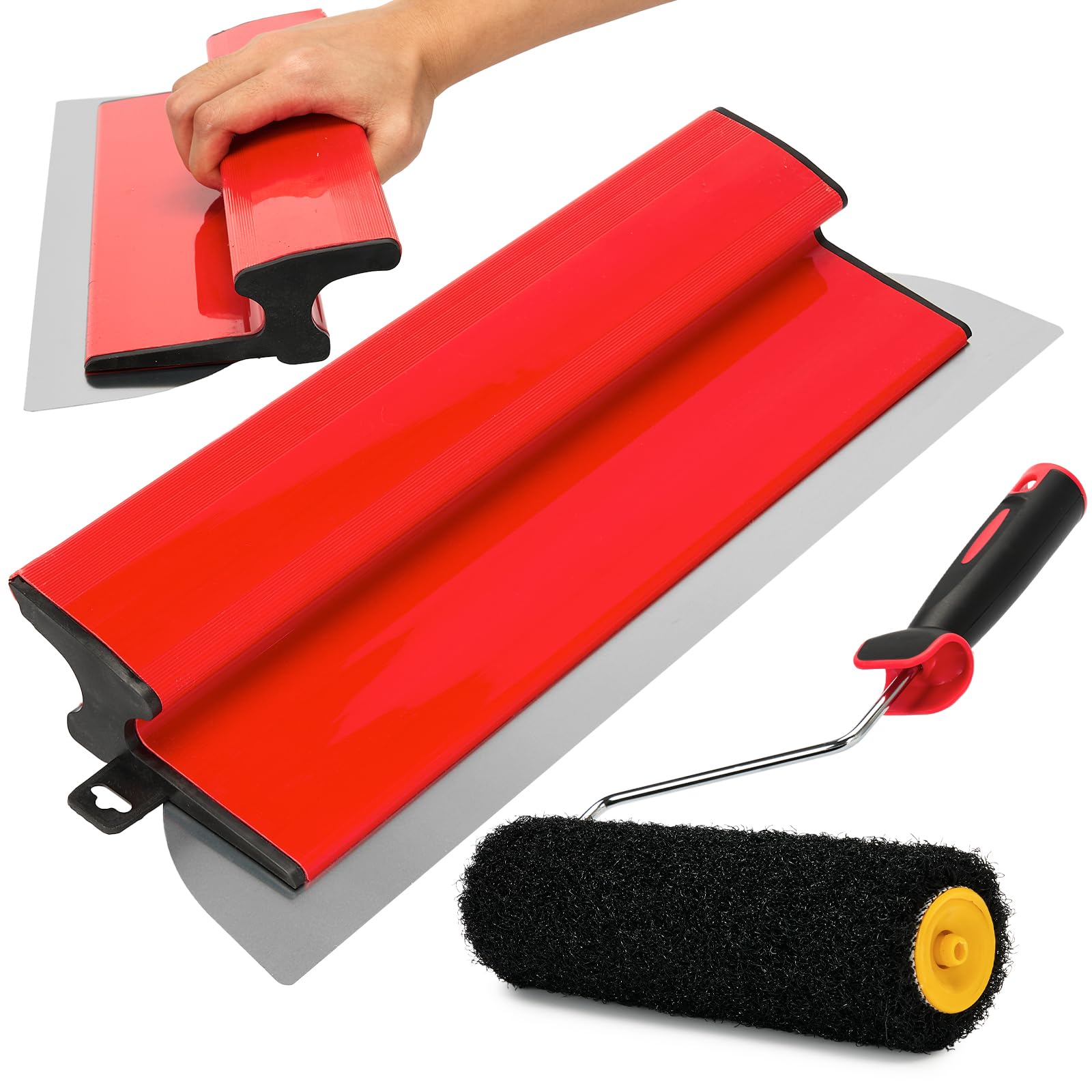 Espátula de superficie de 40 cm/16 pulgadas con rodillo de 23 cm, rodillo para masilla, hoja de acero inoxidable, espátula + rodillo de revestimiento, herramienta para gran área de trabajo, decoración