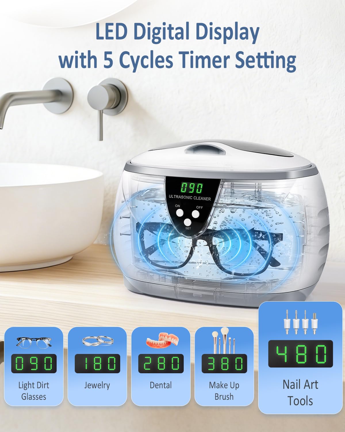 VLOXO Ultraschallreinigungsgerät 42-47kHz 600ml 50W mit Timer & Anzeige
