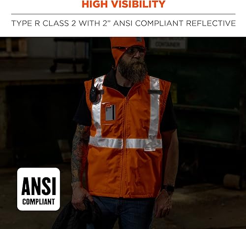 Miniatura 4 de Ergodyne GloWear 8287 Chaleco térmico convertible reflectante de alta visibilidad, talla M, color naranja