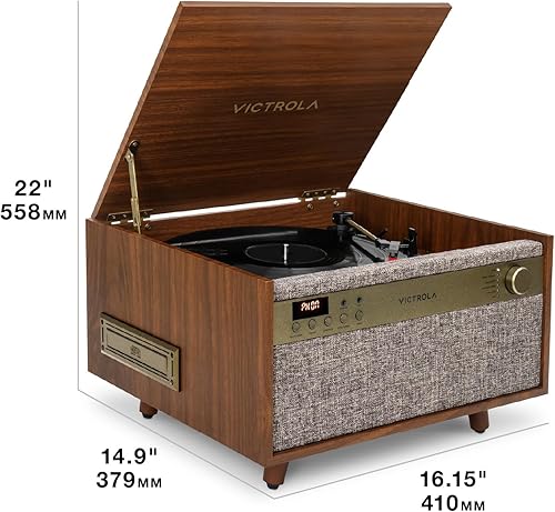 Miniatura 9 de Victrola Century - Tocadiscos de vinilo 6 en 1 y centro de música, tocadiscos de 3 velocidades, reproductor de CD y cassette, VINYLSTREAM, Bluetooth