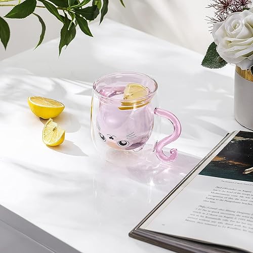 Miniatura 5 de Paquete familiar de 4 tazas de oso lindo oso de 8.5 onzas, taza de té de doble pared de vidrio con leche, taza con asa, taza de cerveza espresso