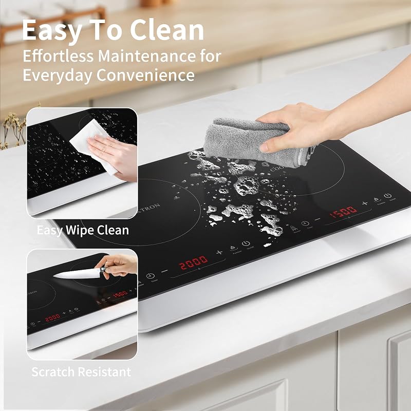 COOKTRON Dupla Indukciós Főzőlap 3500W, 10 Hőfok, 9 Teljesítményszint, Booster Funkció