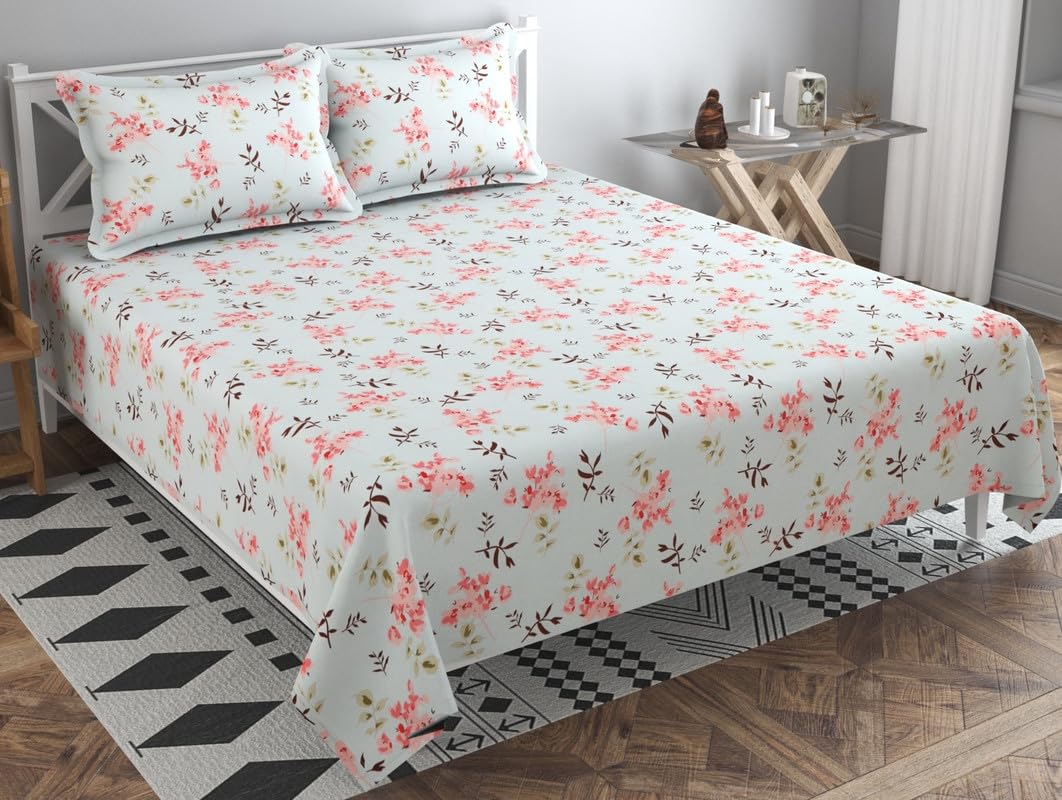 BSB HOME 100% Cotton Feel Double Bed Bedsheet Set | 180tc to 220tc Soft & Breathable with 2 Pillow Covers | Wrinkle Free | for Bedroom & Gifting (Color -Aqua Pink, 90 x 90 Inches)-picture-27