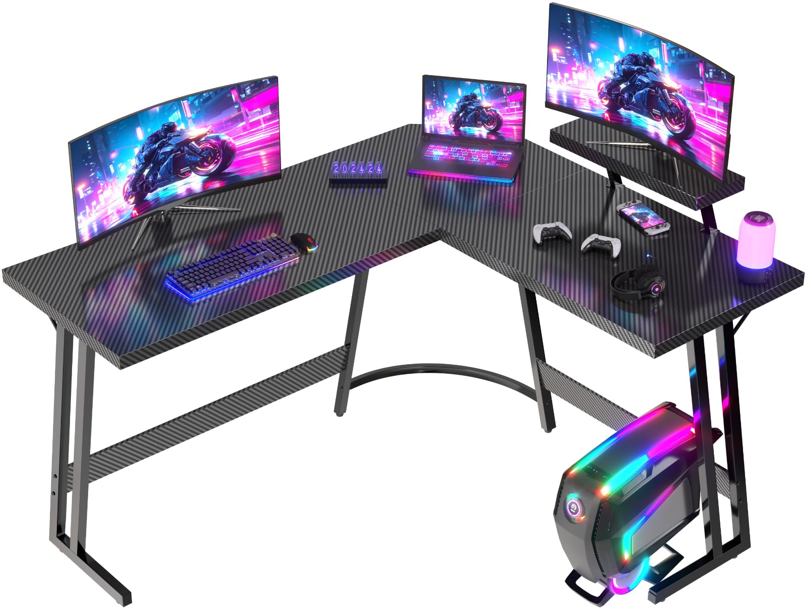 JUMMICO Gaming Tisch L Form 150x130cm, Eckschreibtisch für Gaming,Schreibtisch L Form Mit Monitorständer, Carbon Schwarz