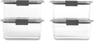 Rubbermaid 4-Piece Brilliance Food Storage Containers with Lids for Lunch, Meal Prep, and Leftovers, Dishwasher Safe, 4.7-...
