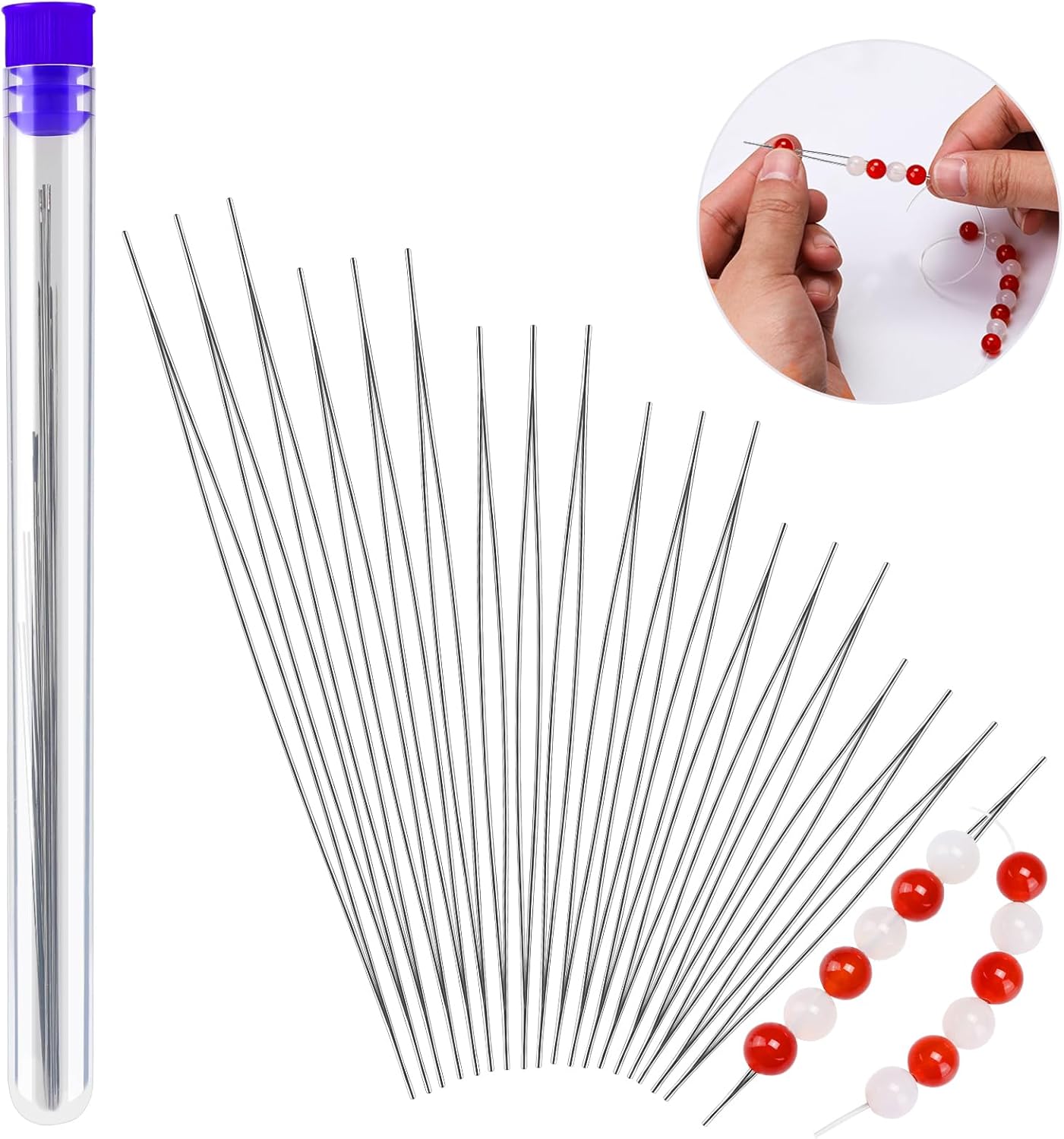 Collapsible Big Eye Seed Beads Needles Set with Bottle