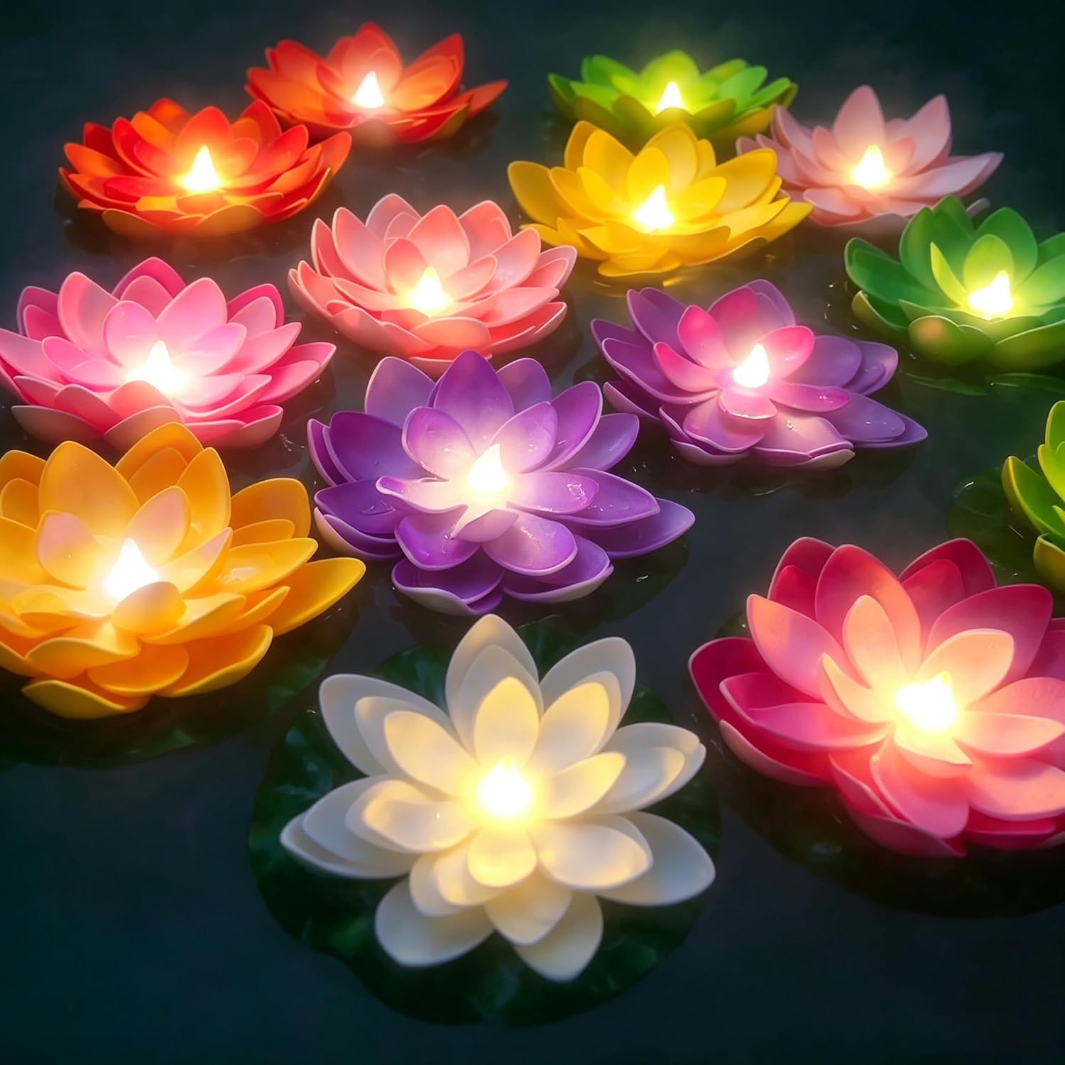 Accssoey 14Pcs Floating Pool Lights Floating Pool Lotus Flowers with Lights | floating pool lights floating candles pool decor outdoor floating flowers Pond Lights lotus flowers for decoration