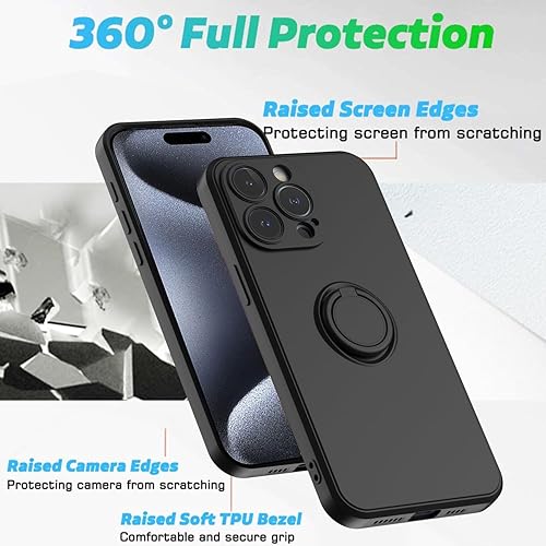 Miniatura 8 de Hongxinyu Funda para iPhone 15 Pro 2023, anillo delgado de silicona líquida, con soporte de microfibra suave antiarañazos, forro de protección