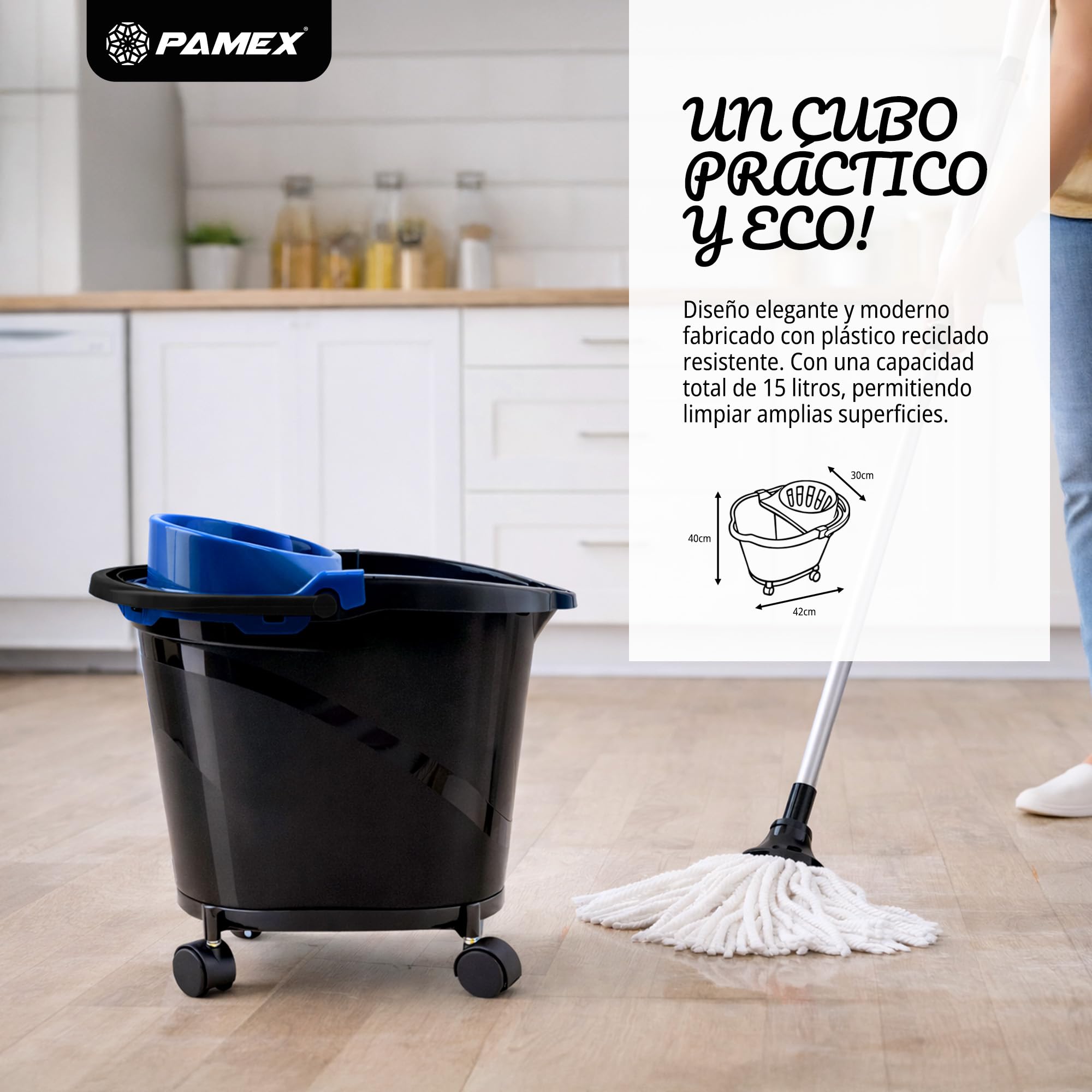 Pamex - Cubo 15l One Intrasecchio con Escurridor y Ruedas - 12 Unidades (Azul)