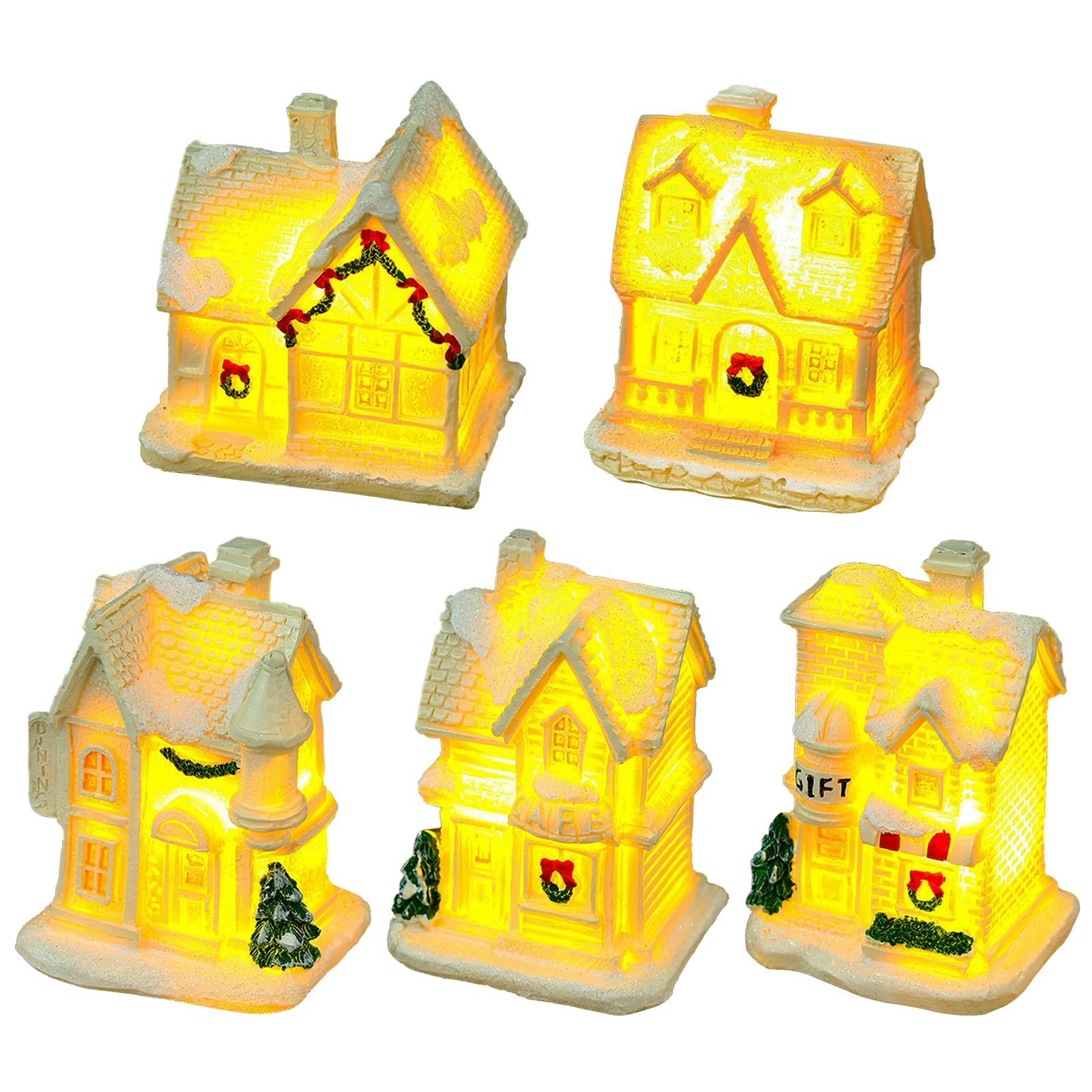 Pueblo Navideño Decoracion, Adornos Navidad Casa, Pueblo Navidad Con Luz, Pueblo Navideño Blanco Iluminado, Led Decoración Navideña Hogar Miniaturas Escena Christmas Village Decoraciones Navidad (C)