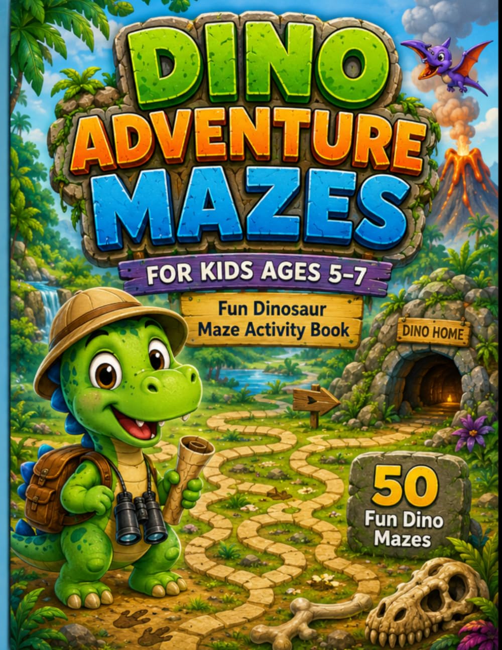 DINO ADVENTURE MAZES: Fun Dinosaur Maze Activity Book for Kids Ages 5–7 with 50 Fun Dino Mazes, Mission Tracker, Certificate and Solutions (Dino Mazes for Kids)