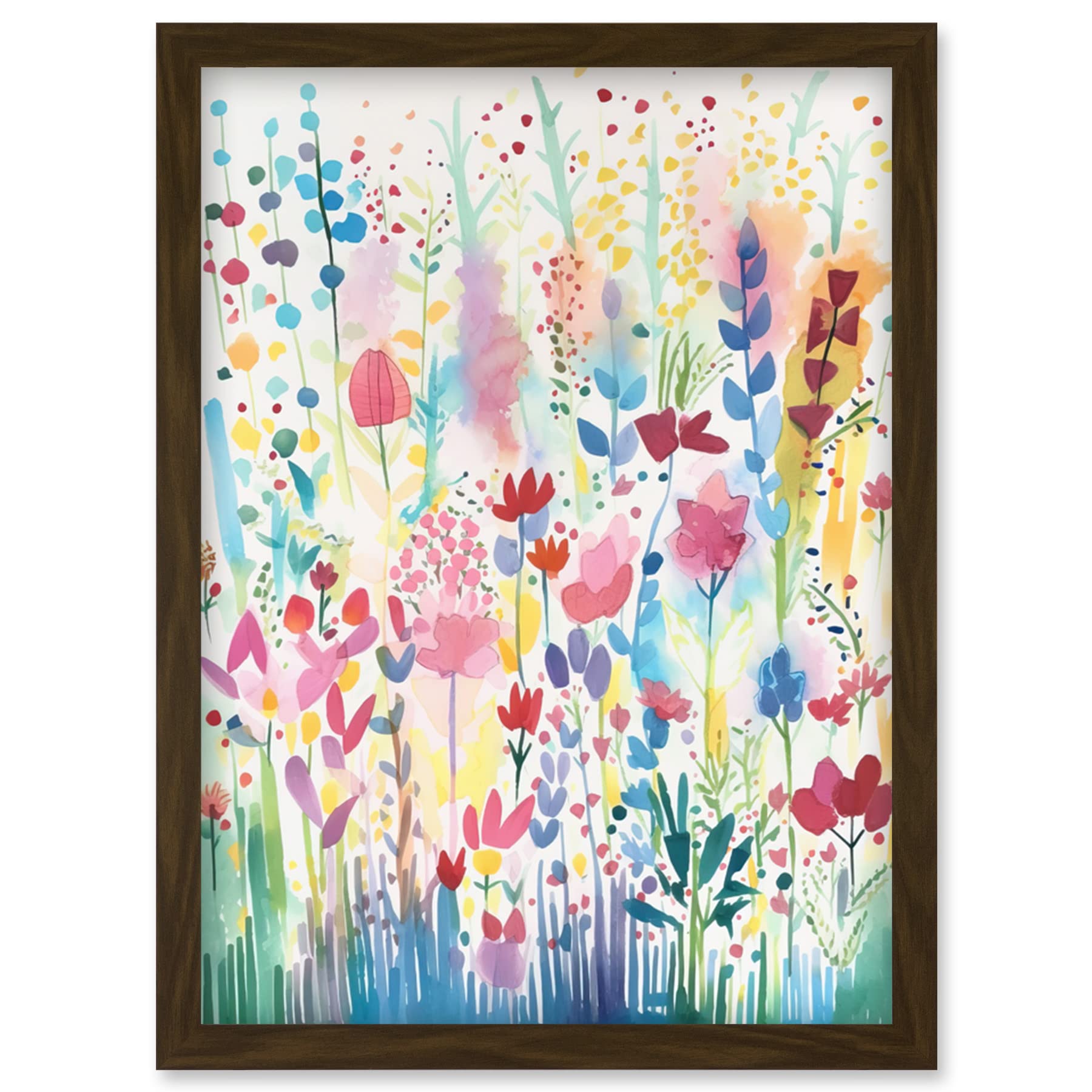 Artery8 Soft Pastel Wildflower Floral Folk Art Artwork Framed Wall Art Print A4