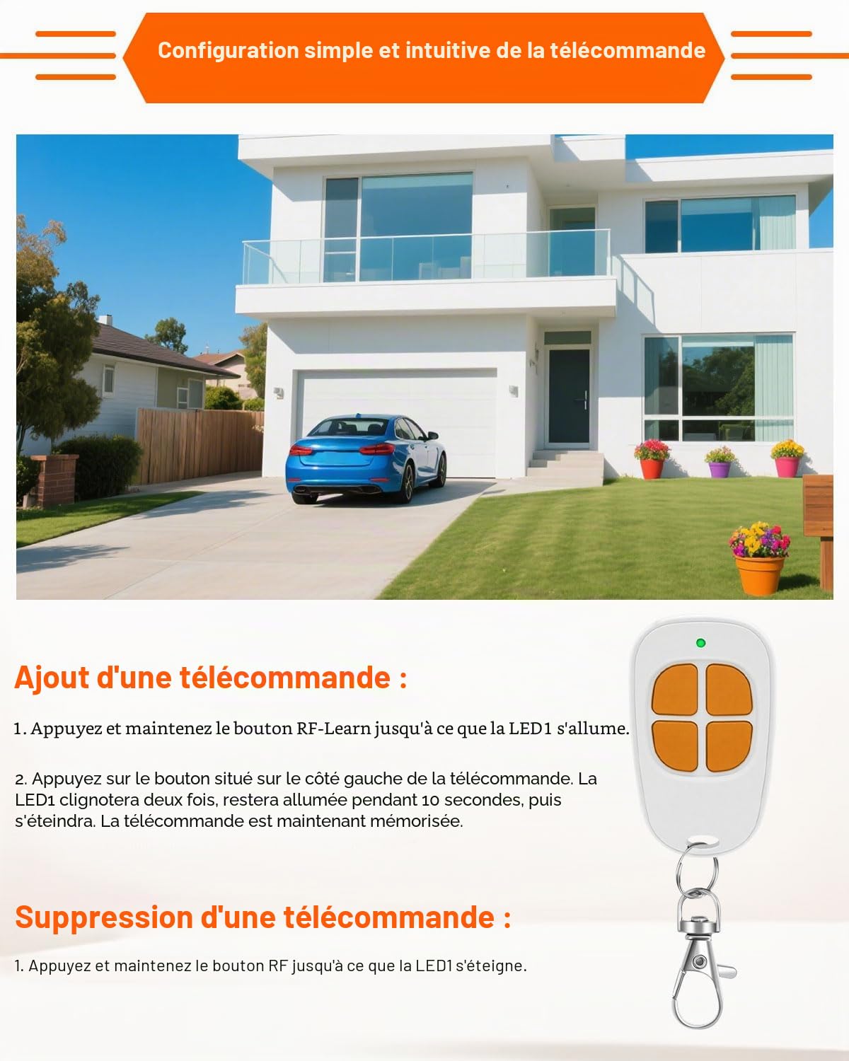 SCS Sentinel Lot de 2 télécommandes 4 canaux 433,92 MHz pour Portail et Garage, télécommande Sentinel Compatible avec AAM0085, sûre, Durable et Facile à Programmer, Orange