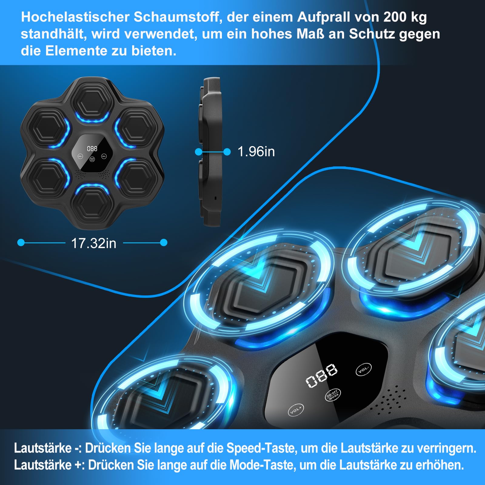 Music Boxing Machine Beatpunch LED Elektronische Musik Boxen Maschine mit Boxhandschuhen, Smart Wandmontierte Boxmaschine mit Musik für Erwachsene und Kinder, Musik Boxtraining für Zuhause, Indoor
