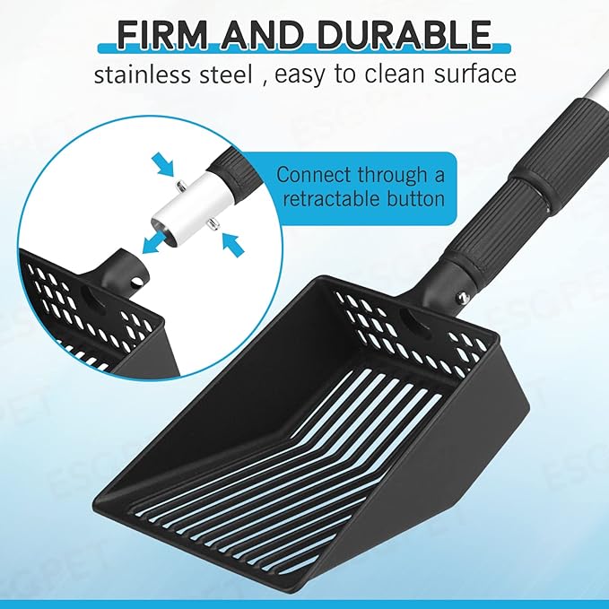 The fast sifting shovel design of this cat litter scooper allows you to quickly sift through the litter and remove waste, leaving behind clean litter for your cat to use. This helps to reduce odors and keep your cat's litter box fresh and hygienic. The sturdy construction and ergonomic handle make it easy to handle and maneuver, while the deep shovel ensures efficient cleaning with minimal effort.