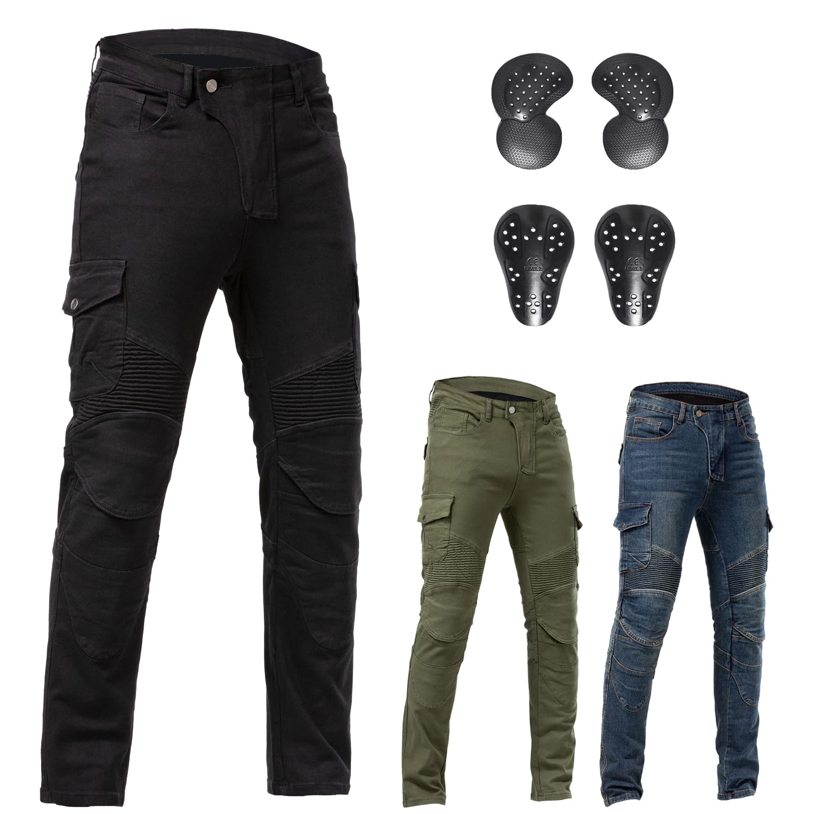 Pantalon Moto Homme et Femme, Armure CE Niveau 2 | Protecteurs Nid d'Abeille EN1621-1, flexibles par temps froid & respirants Toutes saisons, pour quotidien & road trip