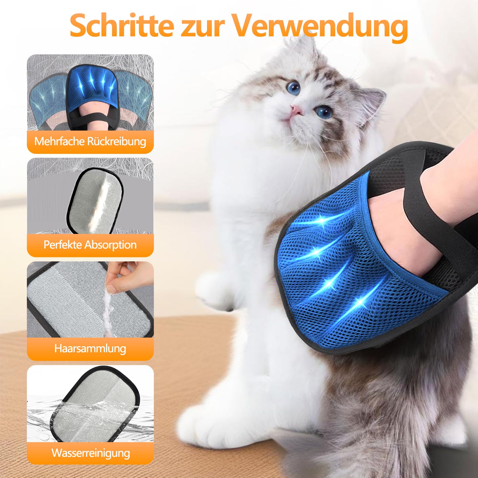 Gant Anti Poils Animaux, Epaissi Électrostatique Gant Anti Poil Chat pour Enlever Les Poils des Chien Qui Tombent sur Le Vêtement Canapé Tapis Siège Auto, Réutilisable & Écologique (Bleu Foncé)