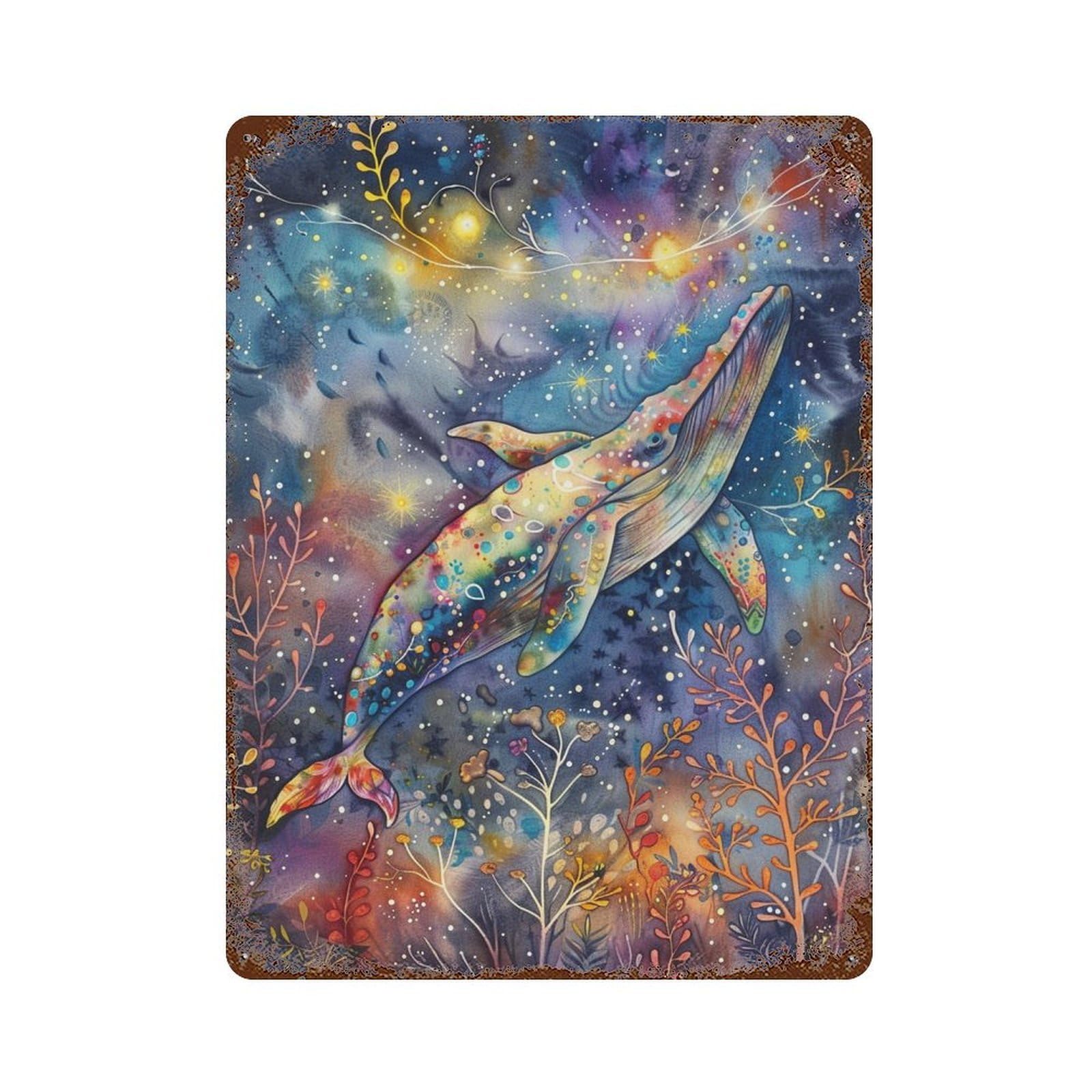 Rustic Tin Plaque with Whale Fantasy Art Print-3 Design 15.7"x11.8", for Cafe, Home Bar And Lounge Decor, Novelty Wall Decor