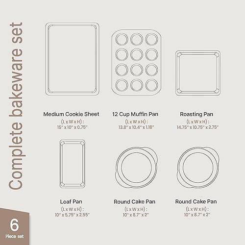 Miniatura 2 de BAKKEN - Juego de 6 sartenes de cocina para hornear, acero al carbono de grado comercial, con revestimiento antiadherente, diseño apilable y que