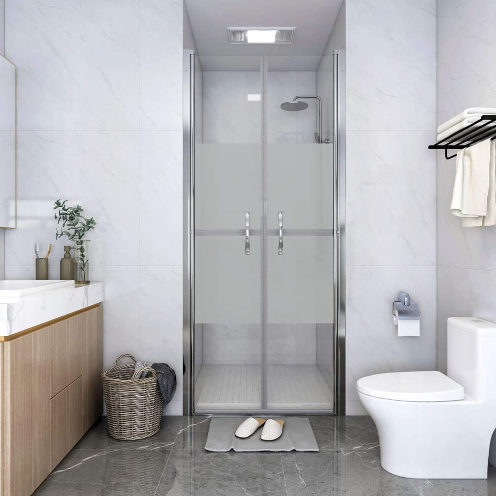 Sufrk Shower Door Half Frosted ESG 71x190 cm-Shower Caddy Bathroom Shelf Organiser No Drilling Adhesive Shower Storage Rack