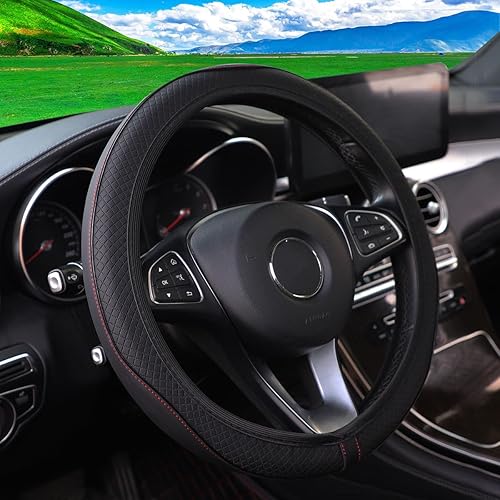 Miniatura 6 de Funda para volante de automóvil, protector de cuero para volante de automóvil, accesorios de protección interior antideslizante para hombres y
