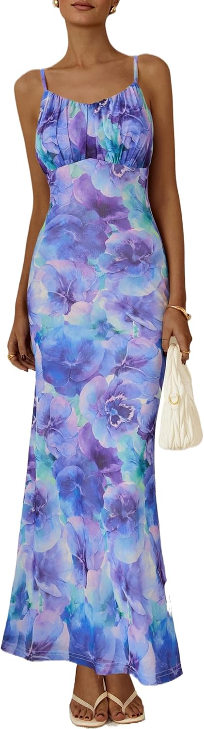 PRETTYGARDEN Women's Floral Bodycon Maxi Dress Summer Beach Sundress Sleeveless Spaghetti Strap Wedding Guest Dress - Image 7