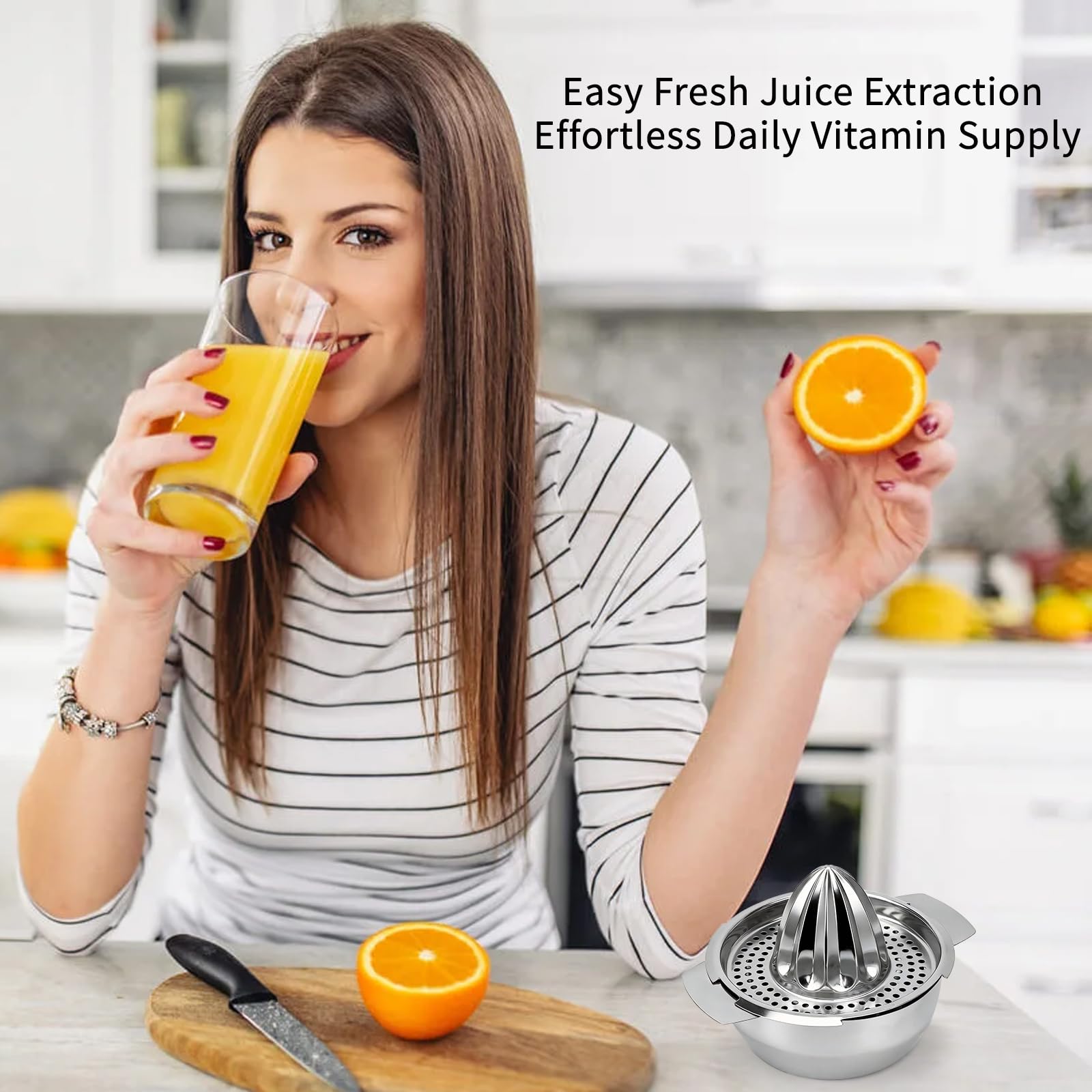 Stainless Steel Lemon Juicer Manual Squeezer,Juicer with Bowl Container for Oranges Lemons Fruit Home Made Juice in Kitchen — view 6