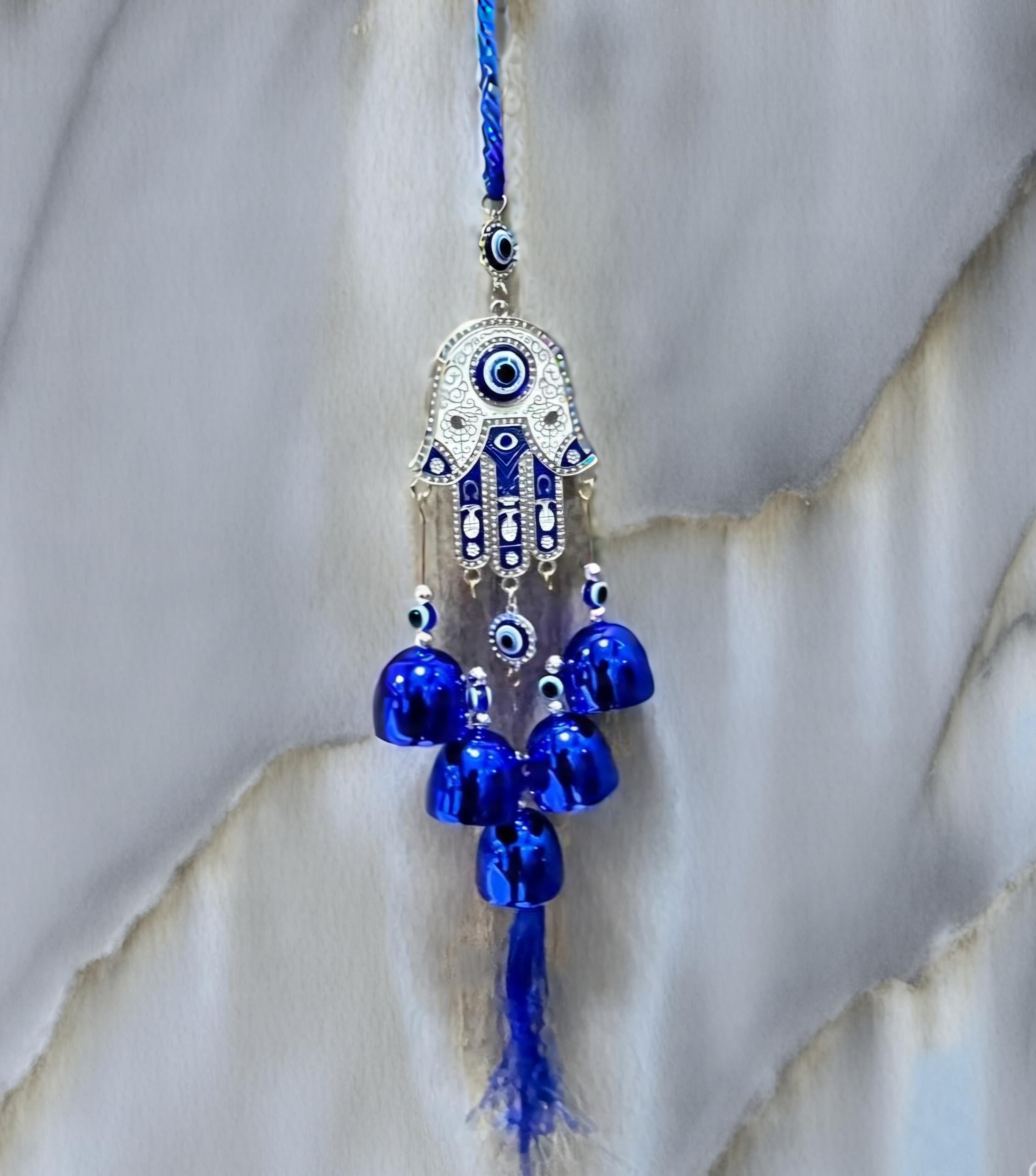 DT DECTONE Stone Nazar Battu Evil Eye Hanging Wall Decor Interior Accessories For The Home Good Fortune Vastu For Decoration And Prosperity- Wind Chime Bells, Blue-image-27