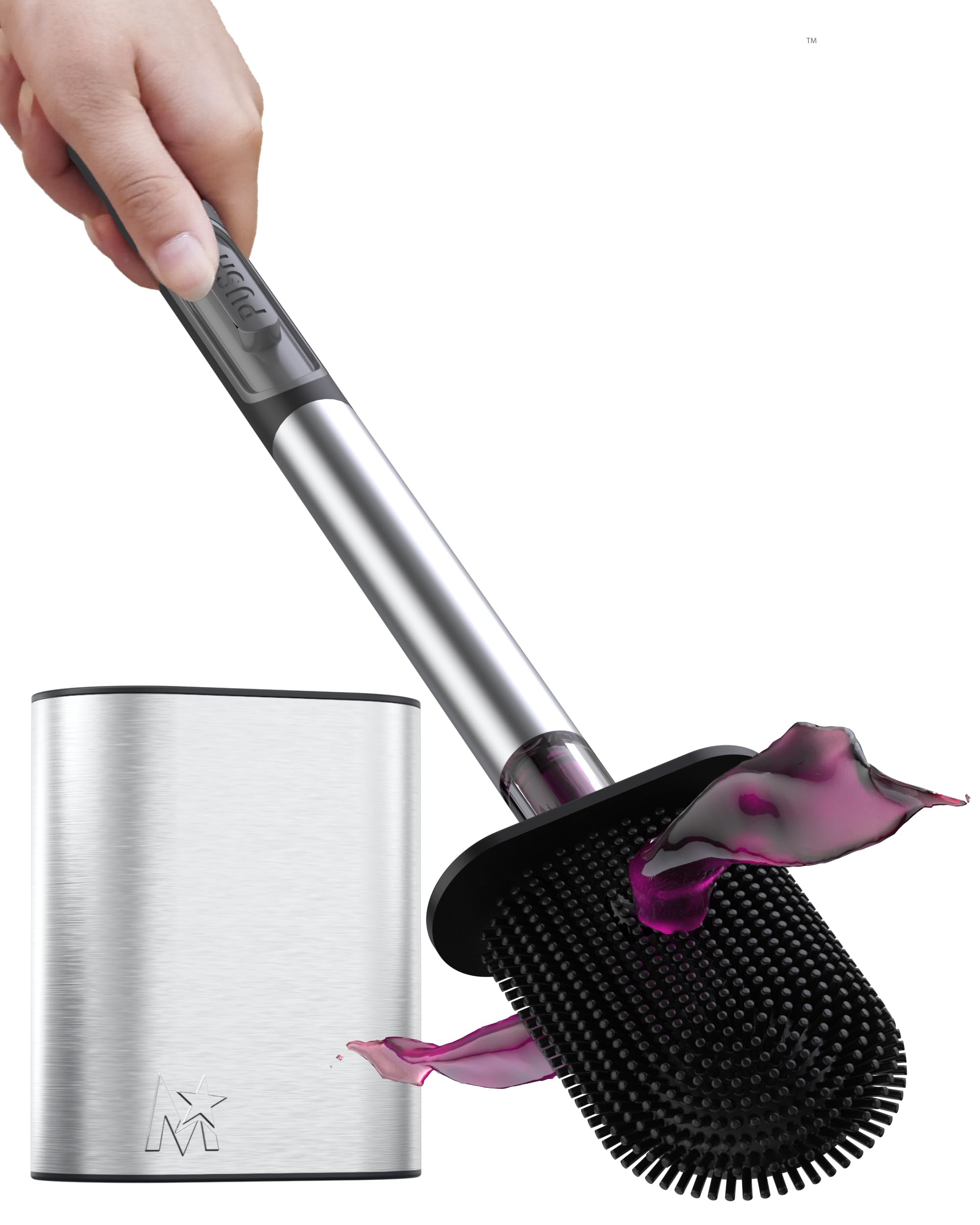 – MooStar Silicone Toilet Brush with Holder - Stainless Steel Wall-Mounted & Free-Standing Toilet Brushes and Holders with Quick-Drying Flexible Flat Brush Head & Soap Dispenser for Bathroom 1-Pack