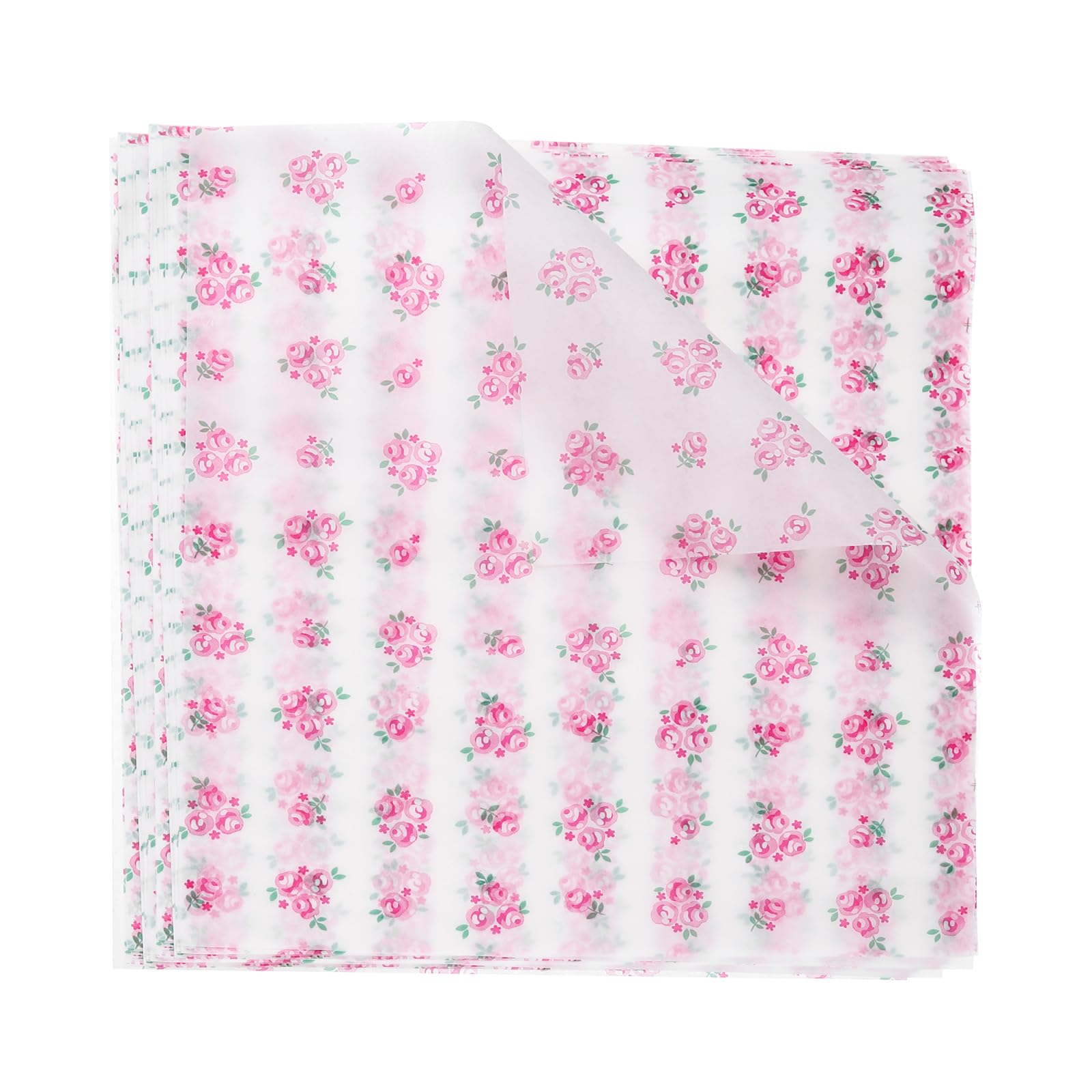 Sourcing Map 100pcs Square Rose Pattern Wax Paper Sheets, 9.84" x 8.46", Oil-Absorbing Dry Food Wrapping Paper for Sandwich, Baking, Picnic, Hamburger Wrap, Kitchen