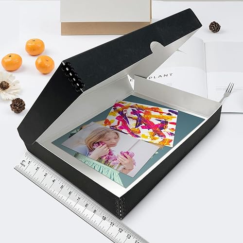 Miniatura 3 de Lineco Caja de almacenamiento tipo folio, diseño de concha, 9.5 x 12.5 x 1.75 pulgadas, cartón de archivo, conserva fotos, tarjetas, revistas,