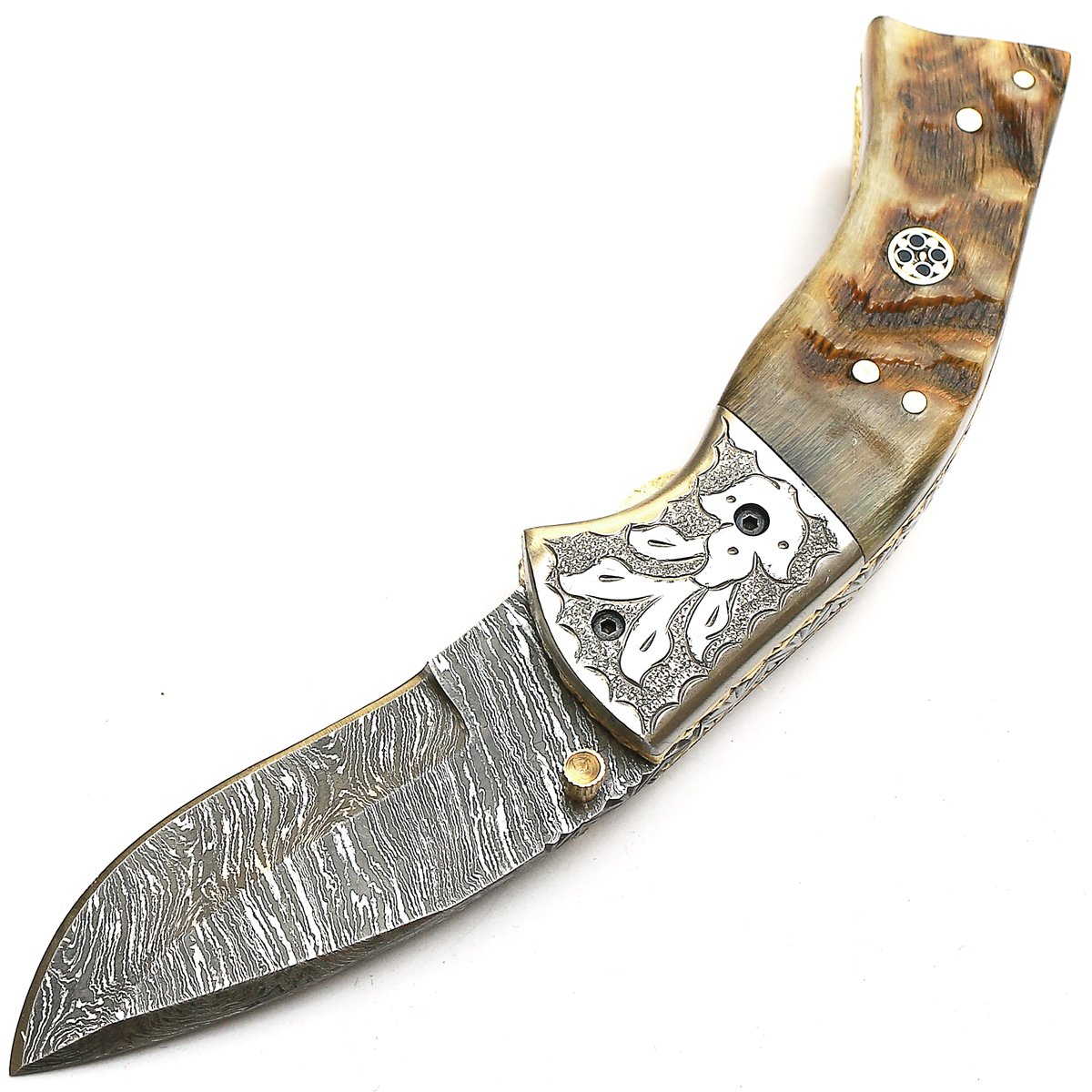 Cuchillo plegable, navaja de bolsillo, cuchillo hecho a mano a medida, cuchillo de acero de hoja de Damasco, con funda de cuero, cuchillo de cocina artesanal, cuchillo de cocina forjado a mano 9138