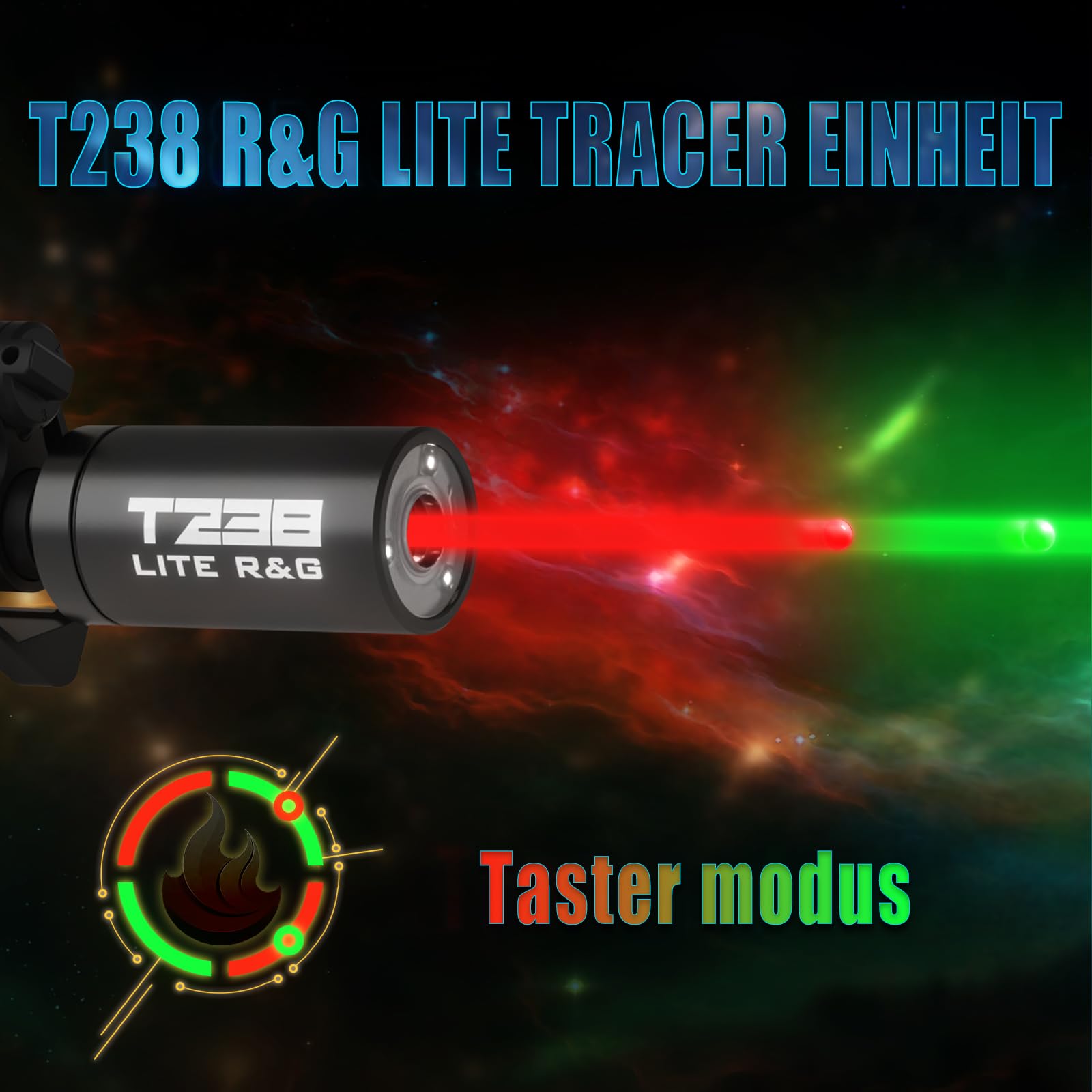 Airsoft Tracer Glow in The Dark, Spitfire Tactical Tracer für Airsoft/Gel Blaster mit 14 mm CCW-Gewindeschnittstelle (LITE R&G, Schwarz)