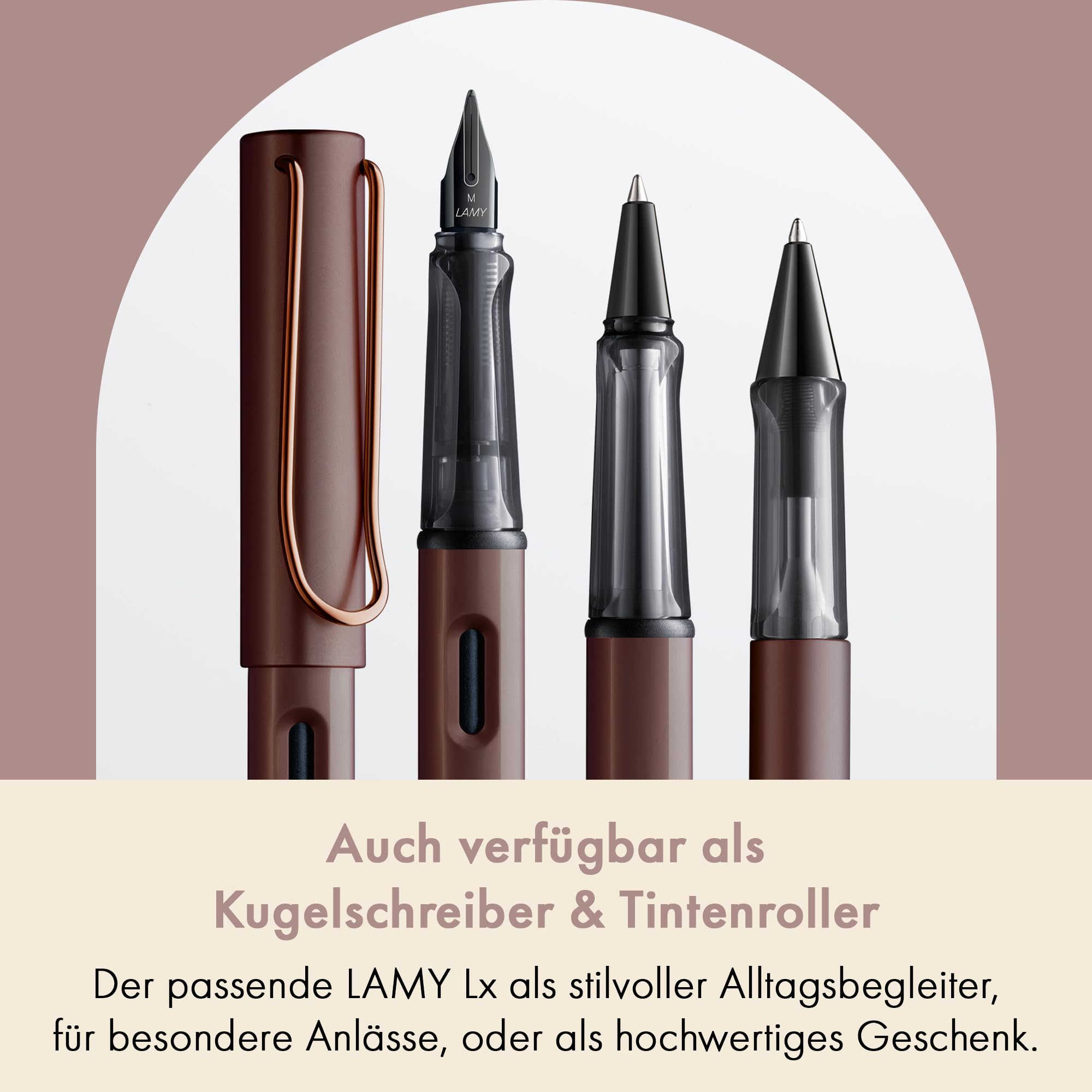 Lamy Lx Füller marron – PVD-veredelte Feder & ergonomischer Griff – eloxiertes Aluminiumgehäuse – Strichbreite F – inkl. Tintenpatrone T 10 blau & Metalletui – für Rechtshänder