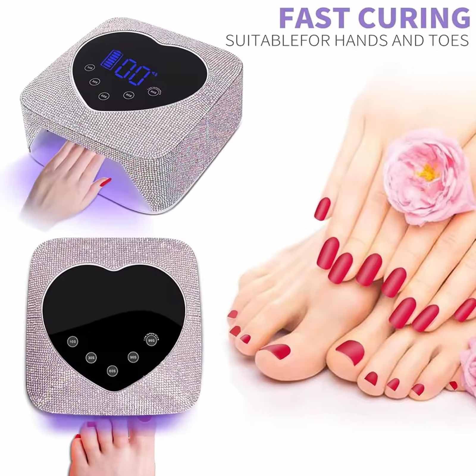 ERICAT Luz Brillante para Secador De Uñas, Lámpara De Uñas Recargable De 72 W con 5 Temporizadores Y Pantalla Digital Táctil LED Grande, Sensor Automático Y Curado De Secado Rápido
