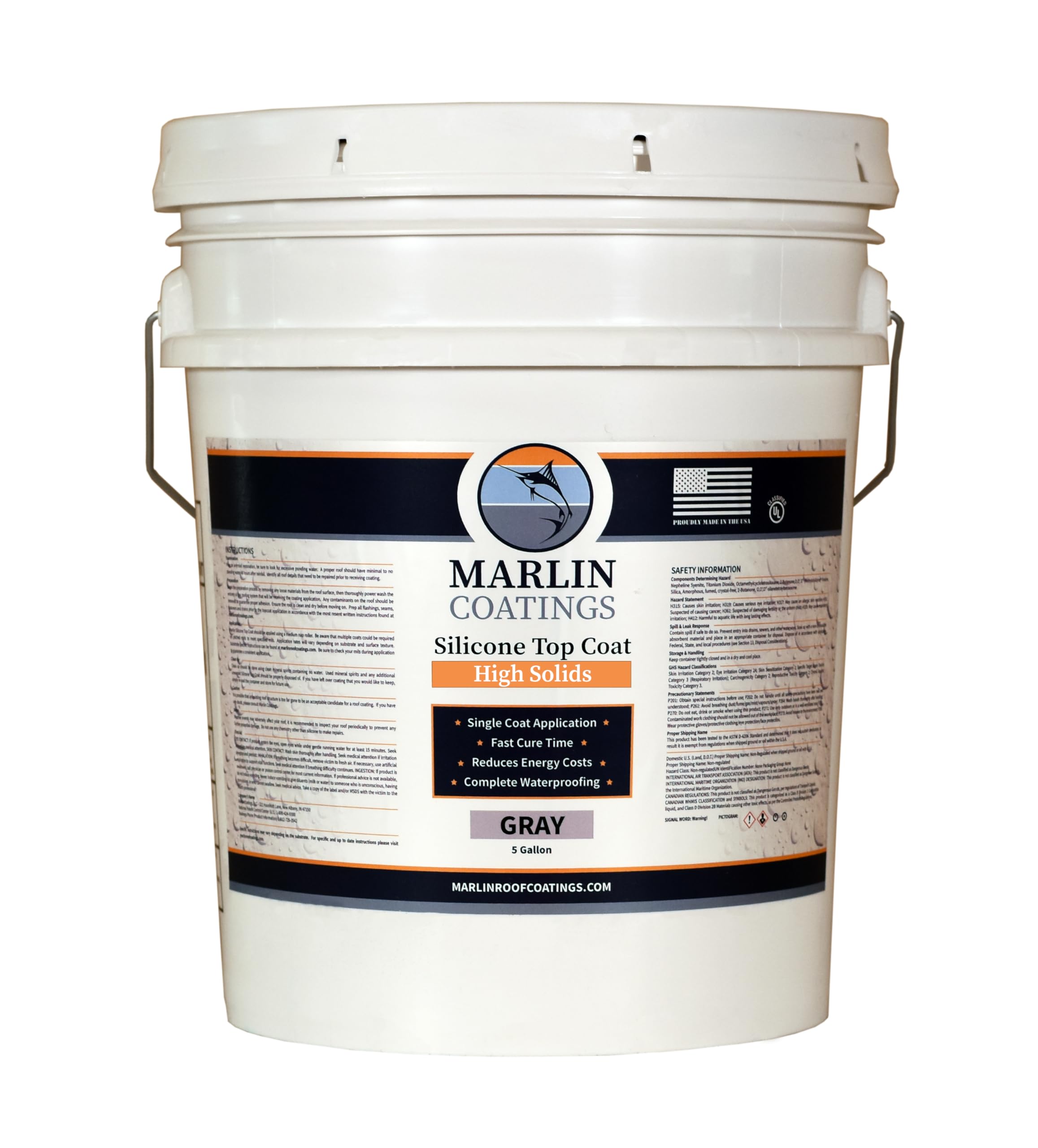 100% Silicone Roof Sealant - Self Leveling - Complete Waterproofing - Easy One Coat Application - Designed for Your RV, Camper, Trailer, Commercial Building… (5 Gallon, Gray)