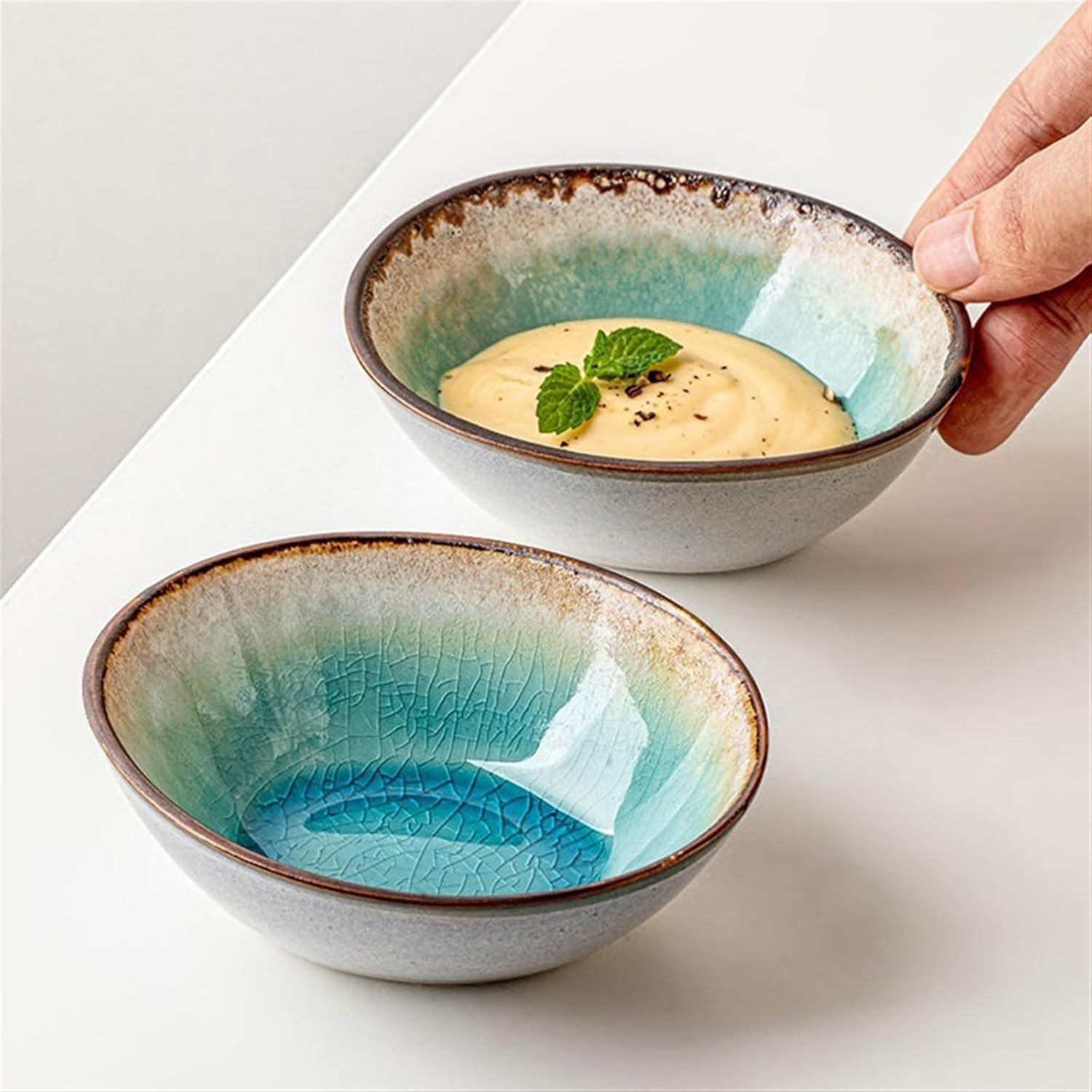 Soßenschale, Saucenteller Vintage Snackteller Salsa Dip Keramik Gewürz personalisierte Crackle-Glasur