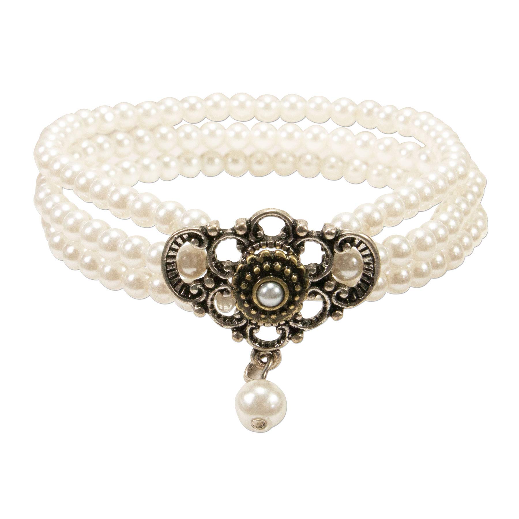 Alpenflüstern Bracciale Tradizionale Bavarese Rondo 5 File Con Stella Alpina E Strass - Gioiello Elastico Donna Per Dirndl E Oktoberfest