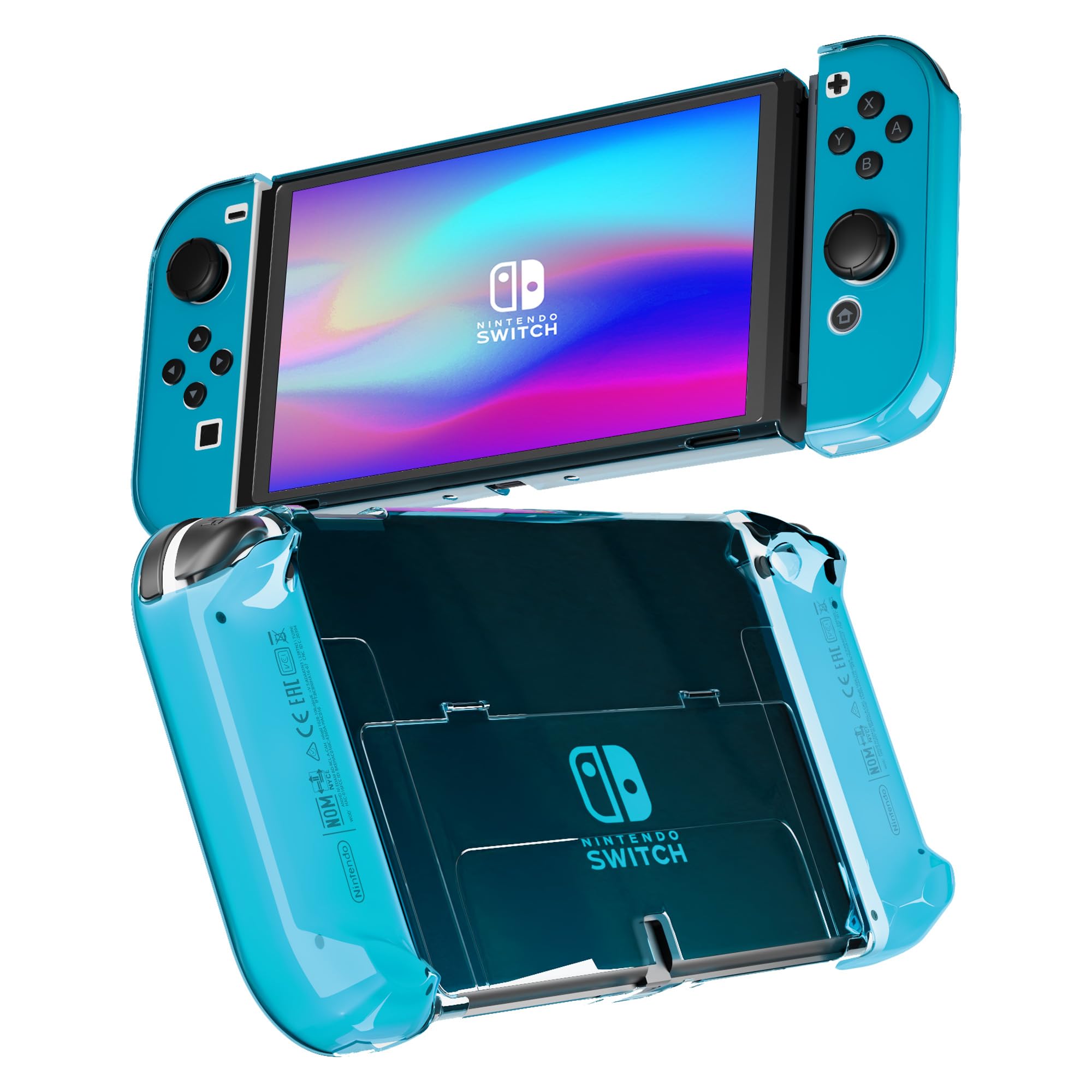 RHOTALL 3 in 1 Protective Blue Clear Case Cover for Nintendo Switch OLED, Dockable Skin for Switch OLED and Joy Con Controller, Comfort Grip Shell with Shock-Absorption and Anti-Scratch Design